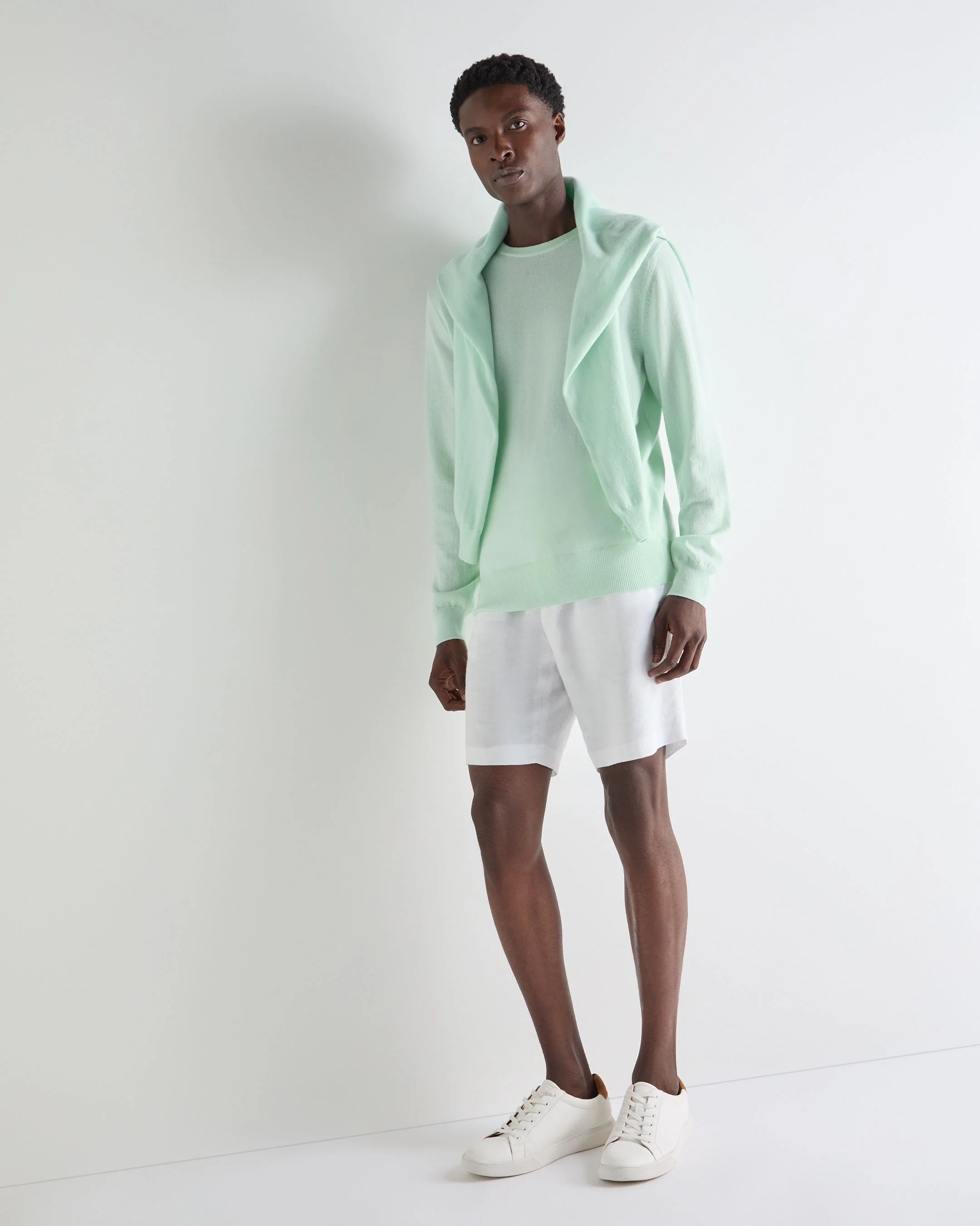 Men's Oxford Round Neck Cashmere Jumper Mint Green - Image 3