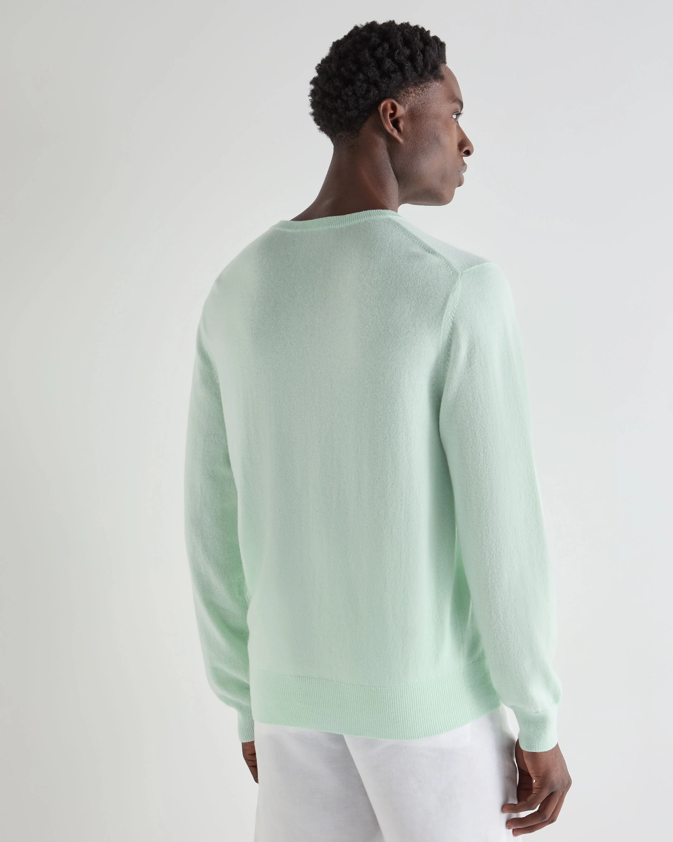 Men's Oxford Round Neck Cashmere Jumper Mint Green - Image 4