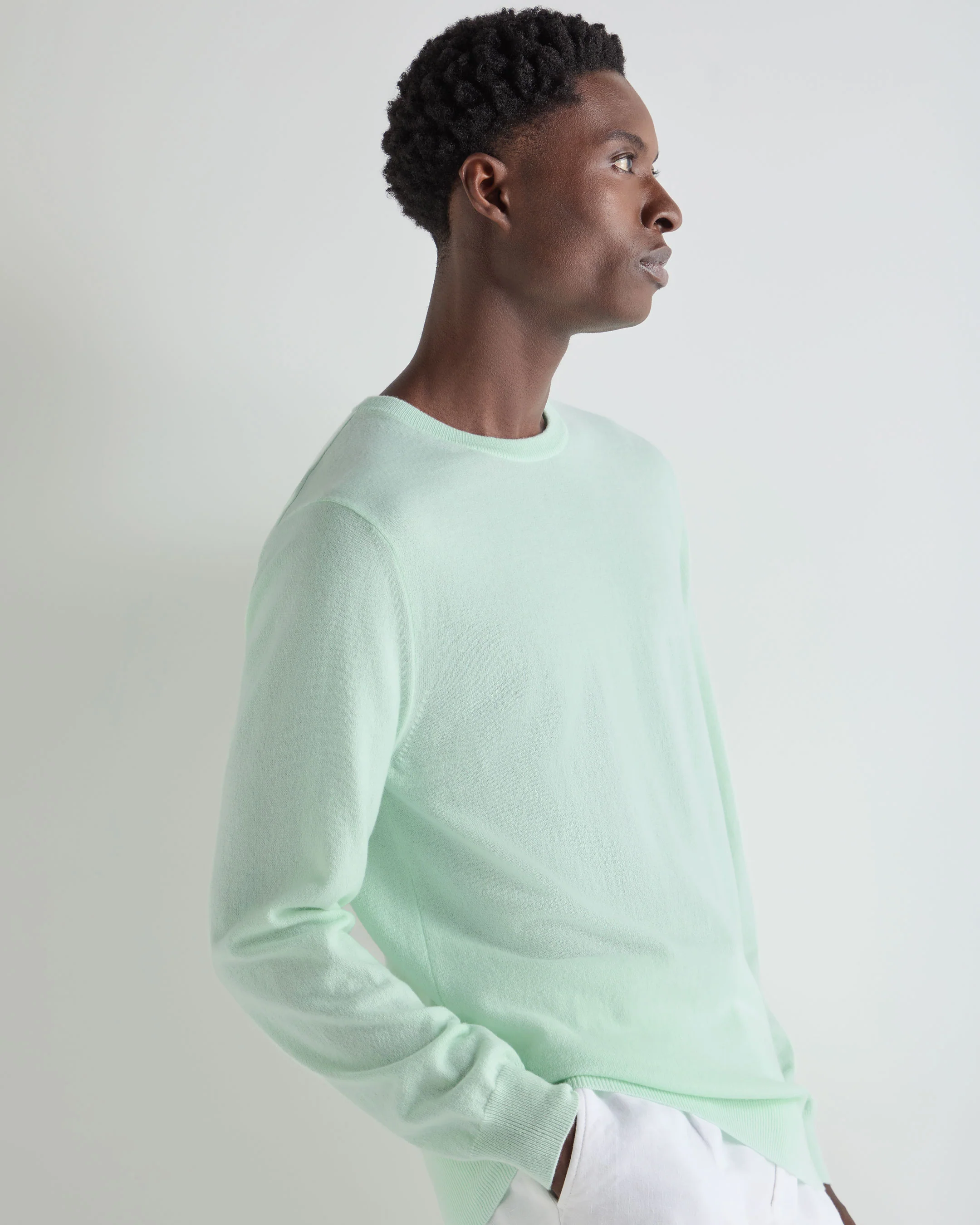 Men's Oxford Round Neck Cashmere Jumper Mint Green - Image 5