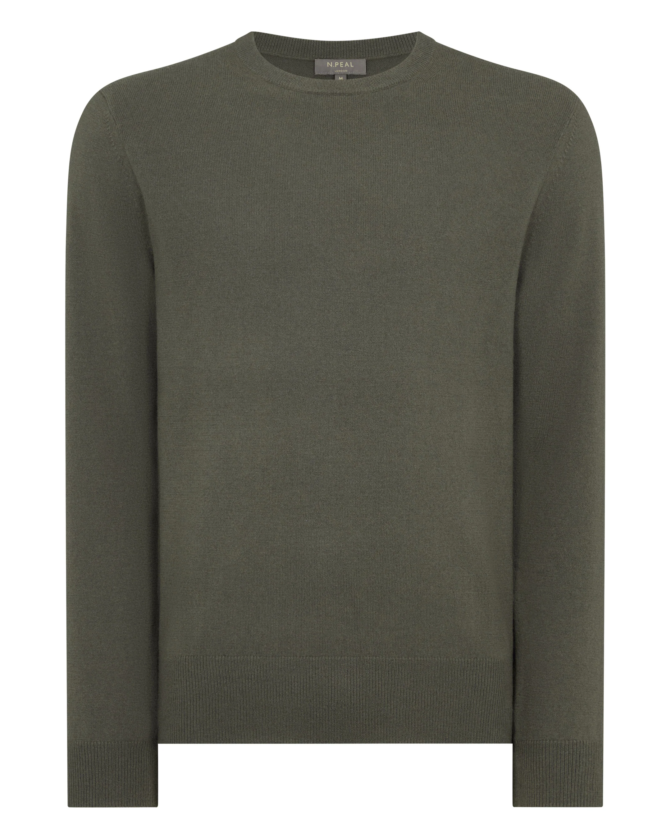Men's Oxford Round Neck Cashmere Jumper Olive Green - Image 2