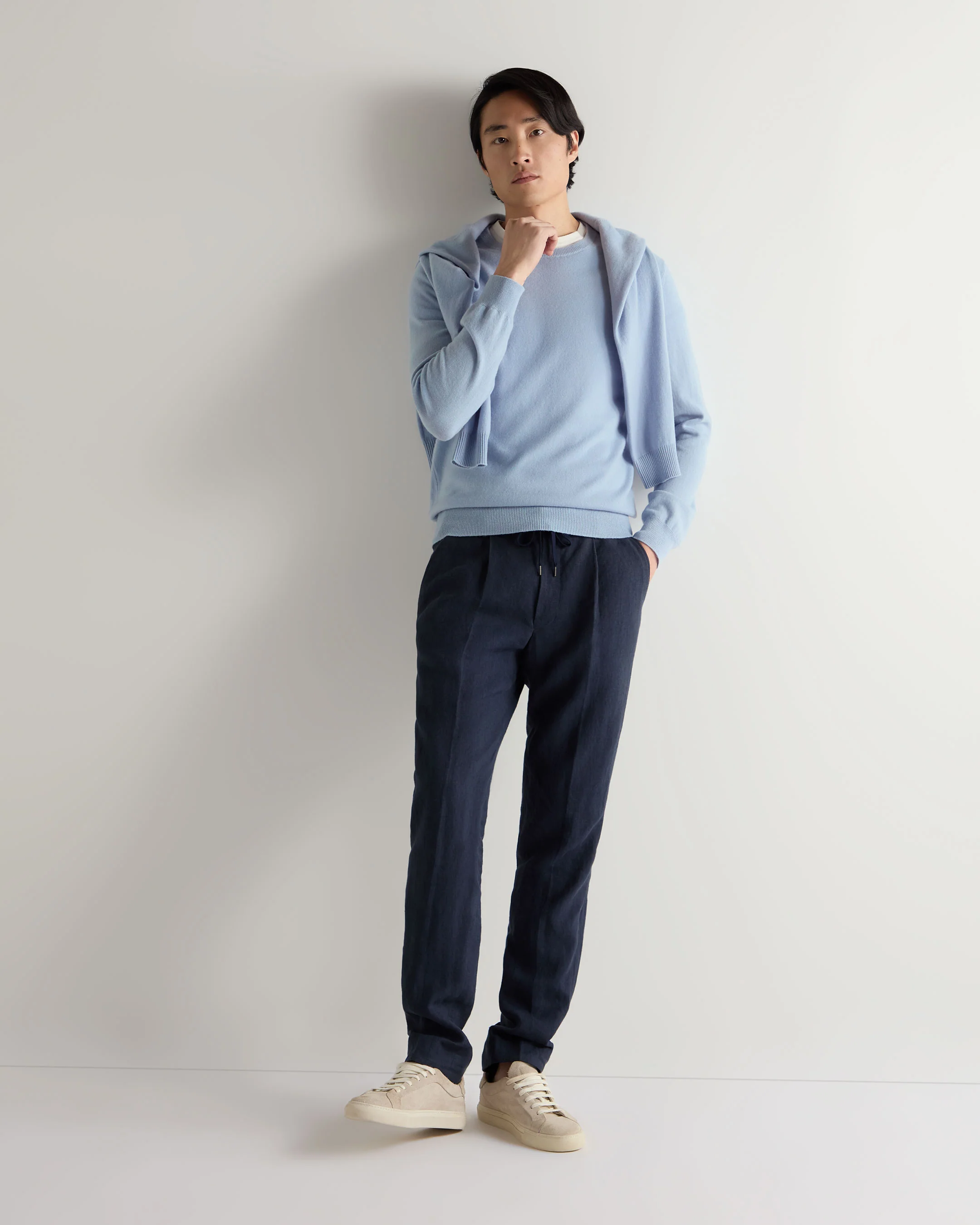 Men's Oxford Round Neck Cashmere Jumper Sea Mist Blue - Image 3