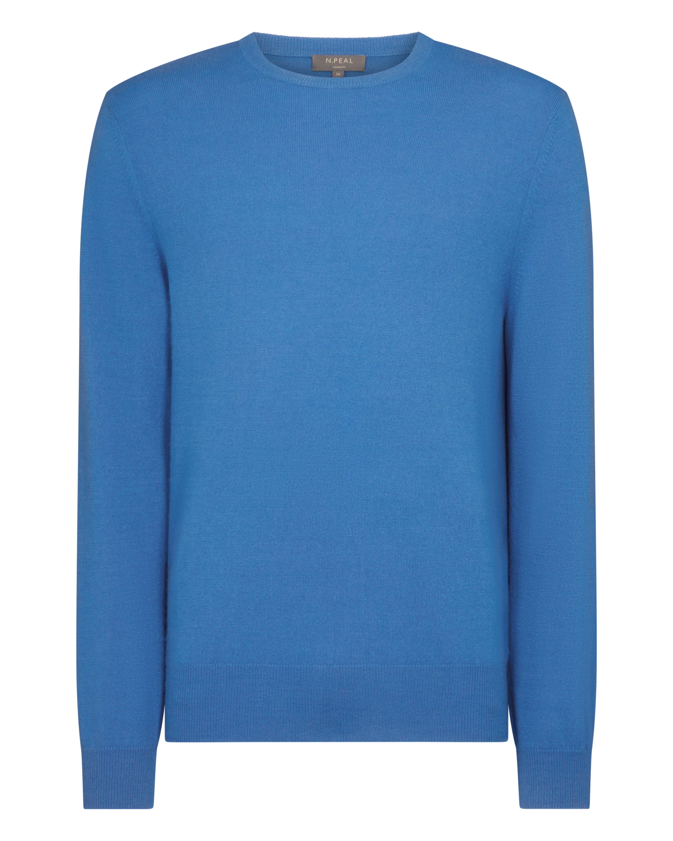 Men's Oxford Round Neck Cashmere Jumper Sunshine Blue - Image 2