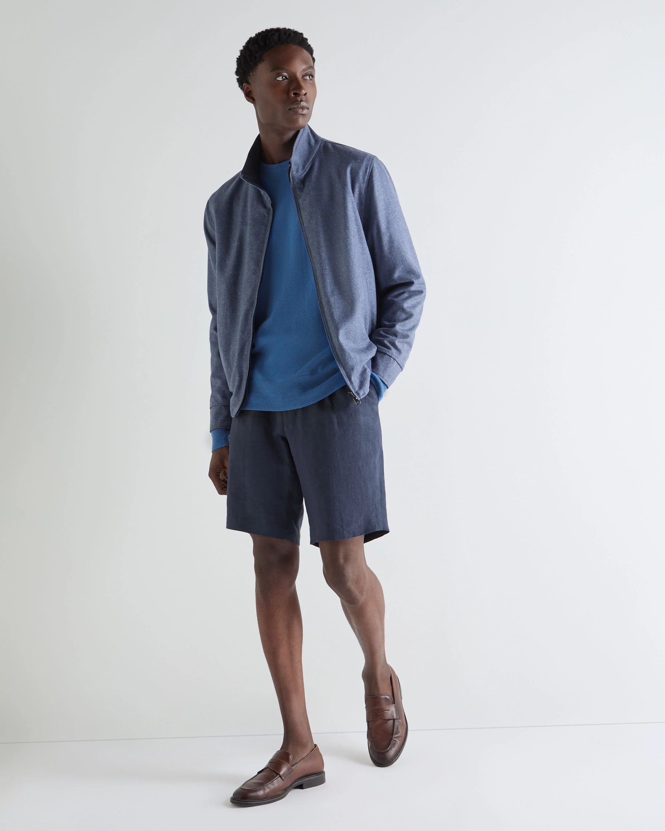 Men's Oxford Round Neck Cashmere Jumper Sunshine Blue - Image 3