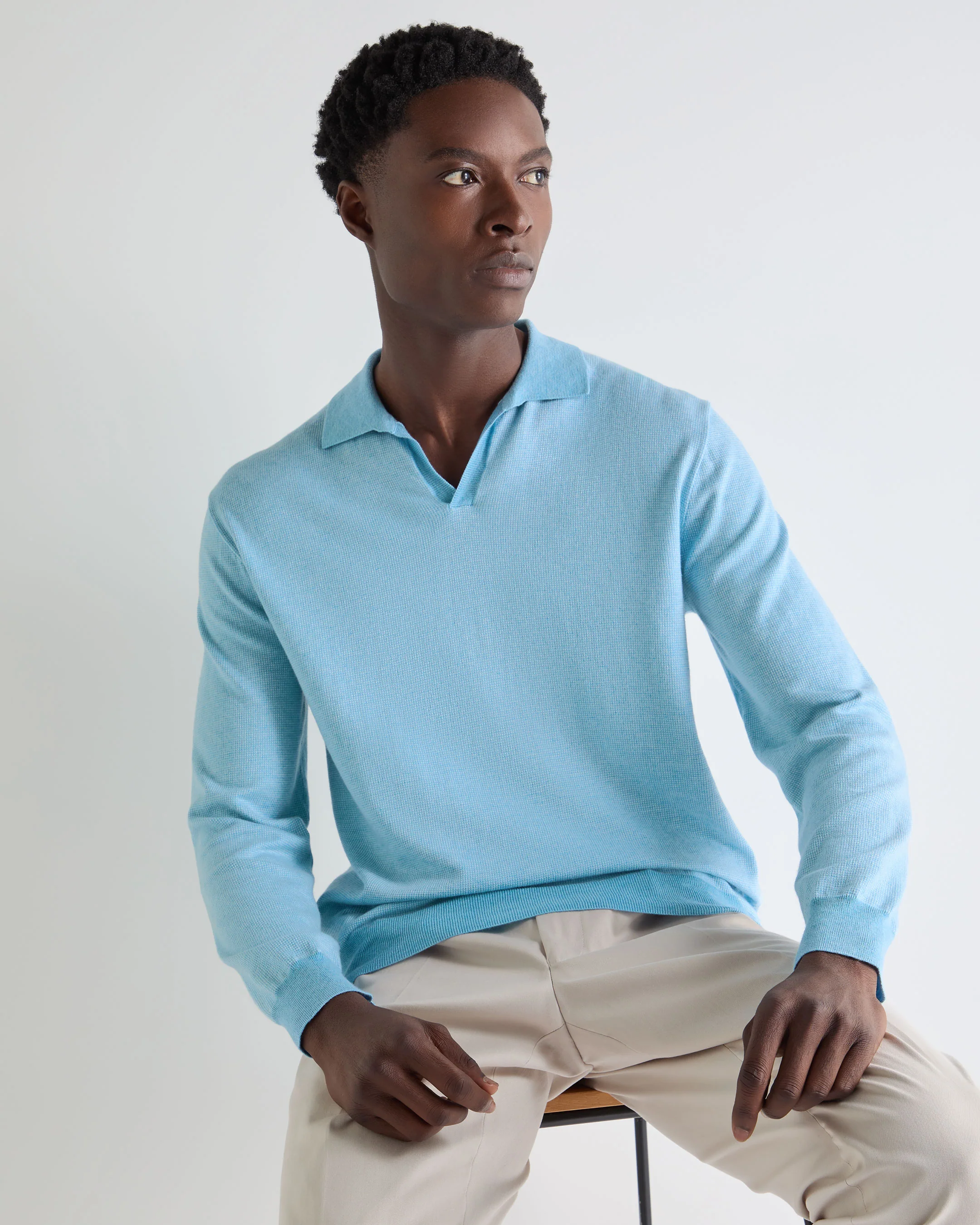 Men's Padstow Cotton Cashmere Polo Shirt Cornflower Blue