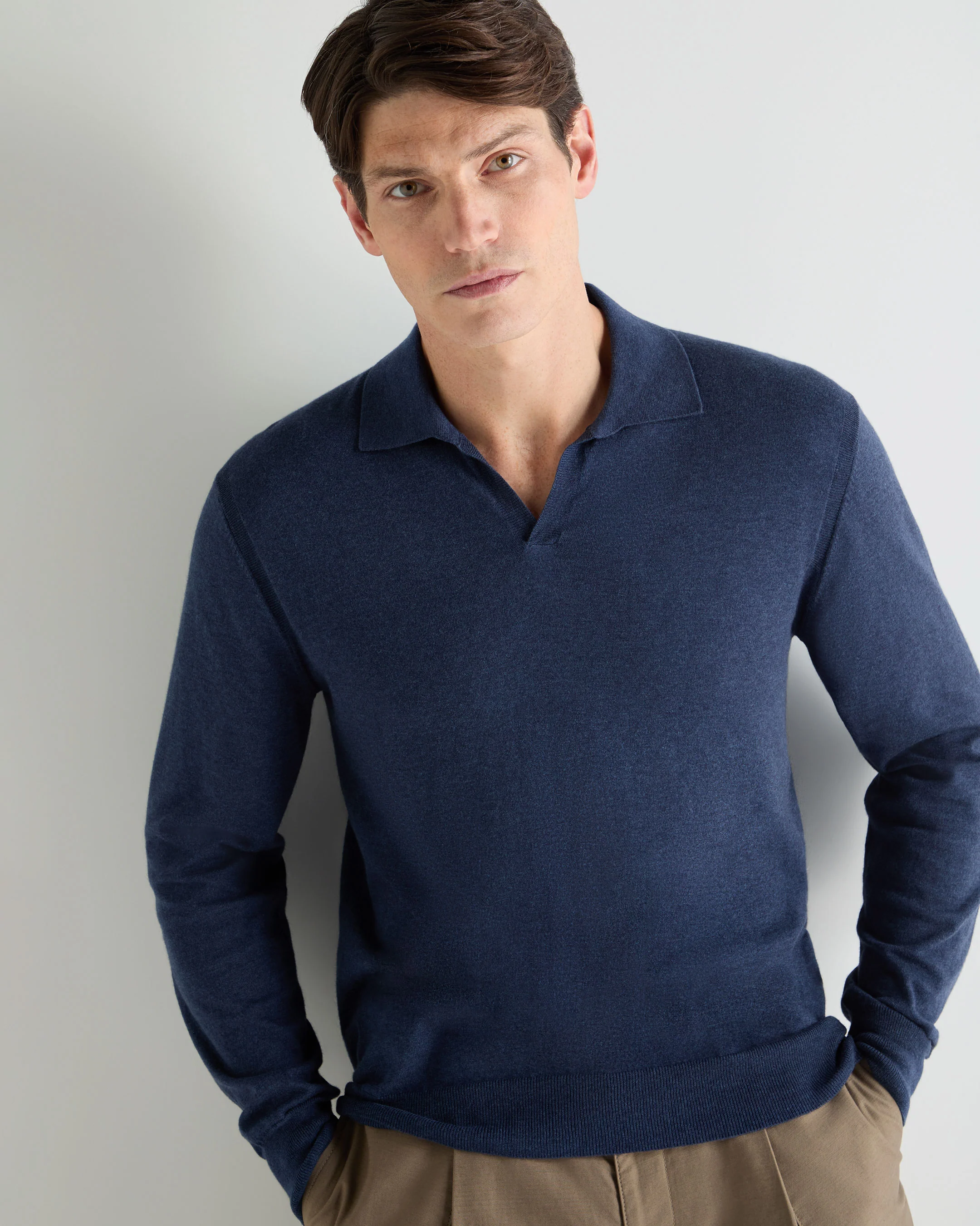 Men's Padstow Cotton Cashmere Polo Shirt Dark Denim Blue