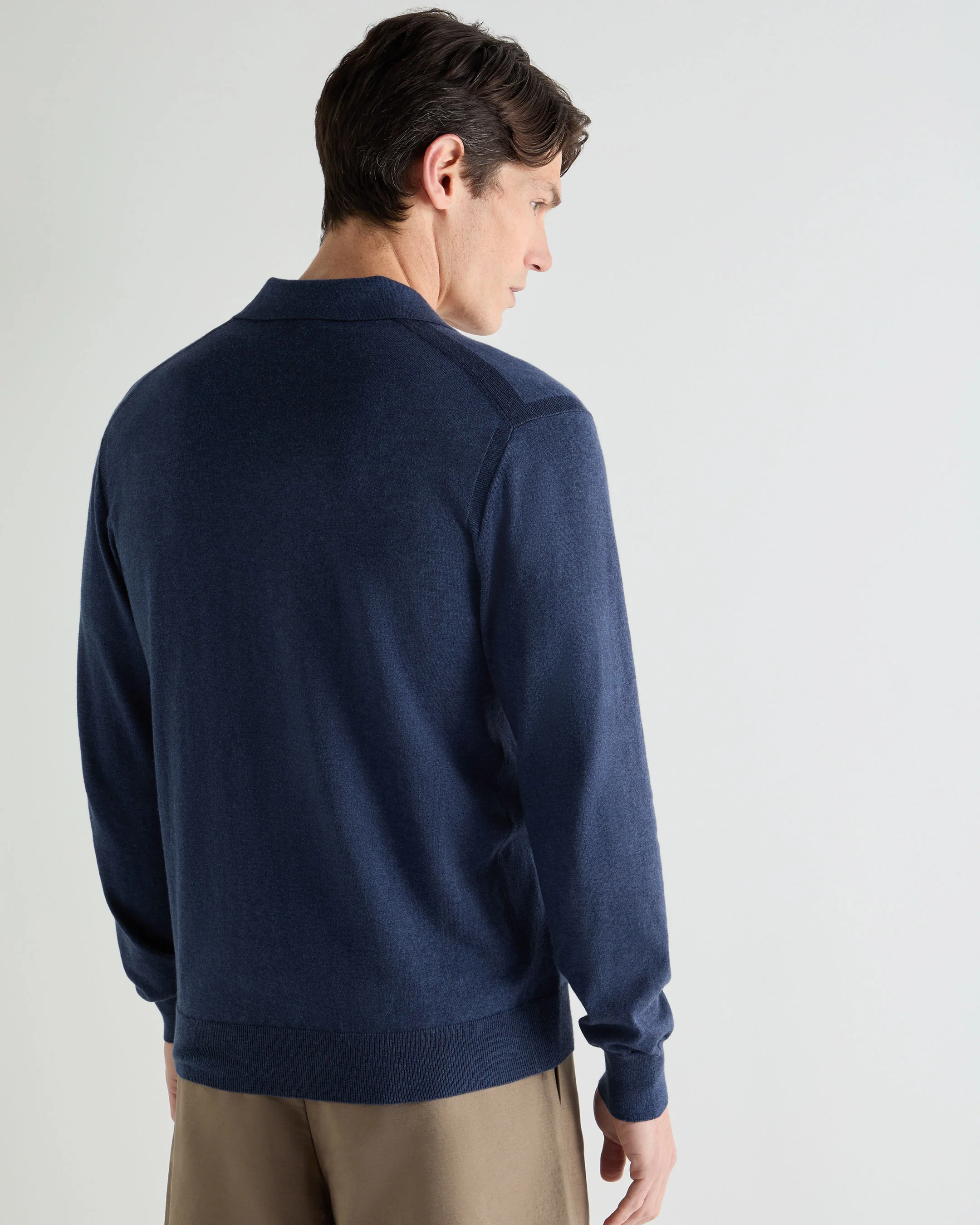 Men's Padstow Cotton Cashmere Polo Shirt Dark Denim Blue - Image 4