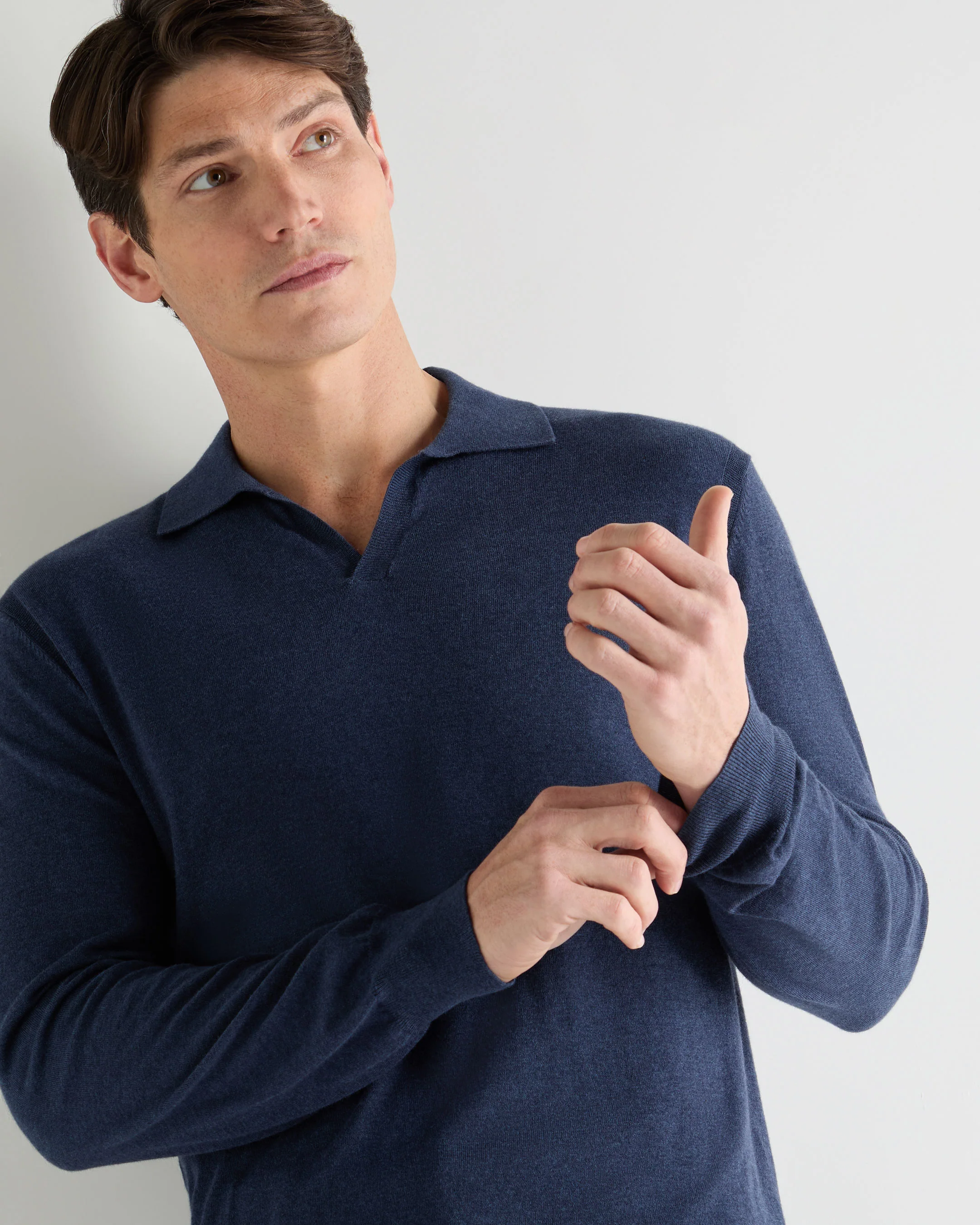 Men's Padstow Cotton Cashmere Polo Shirt Dark Denim Blue - Image 5