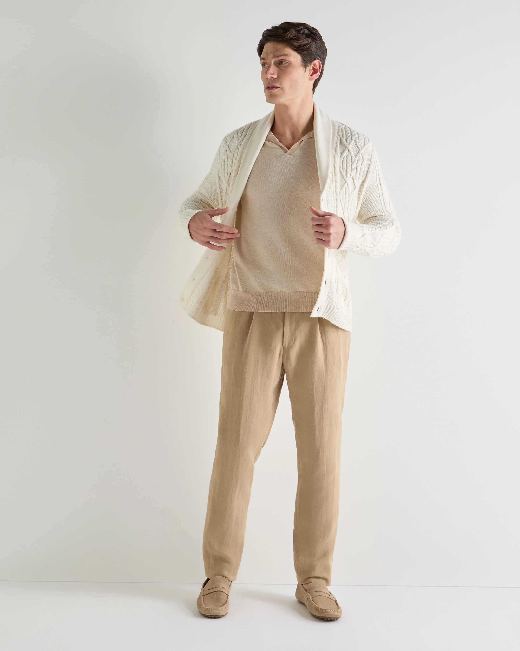 Men's Padstow Cotton Cashmere Polo Shirt Sandstone Brown - Image 3