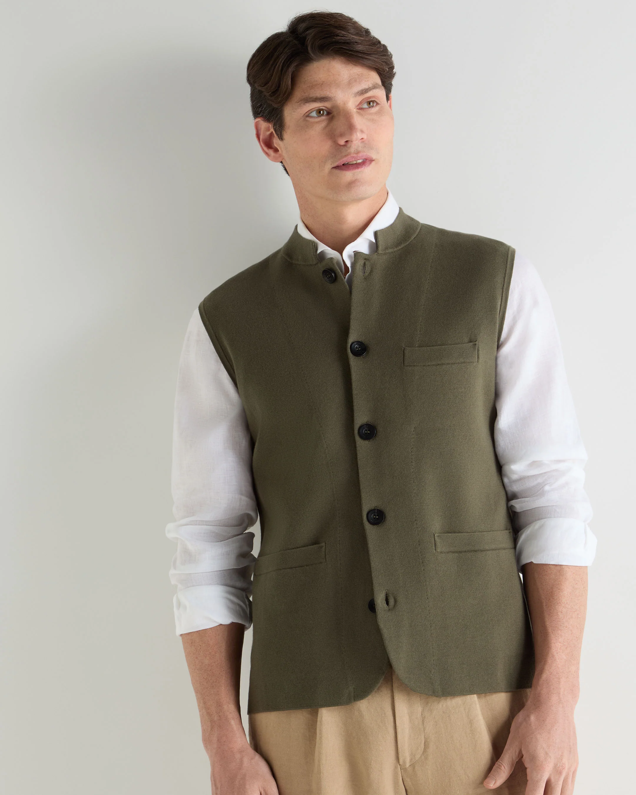 Men's Penzance Cotton Cashmere Gilet Khaki Green