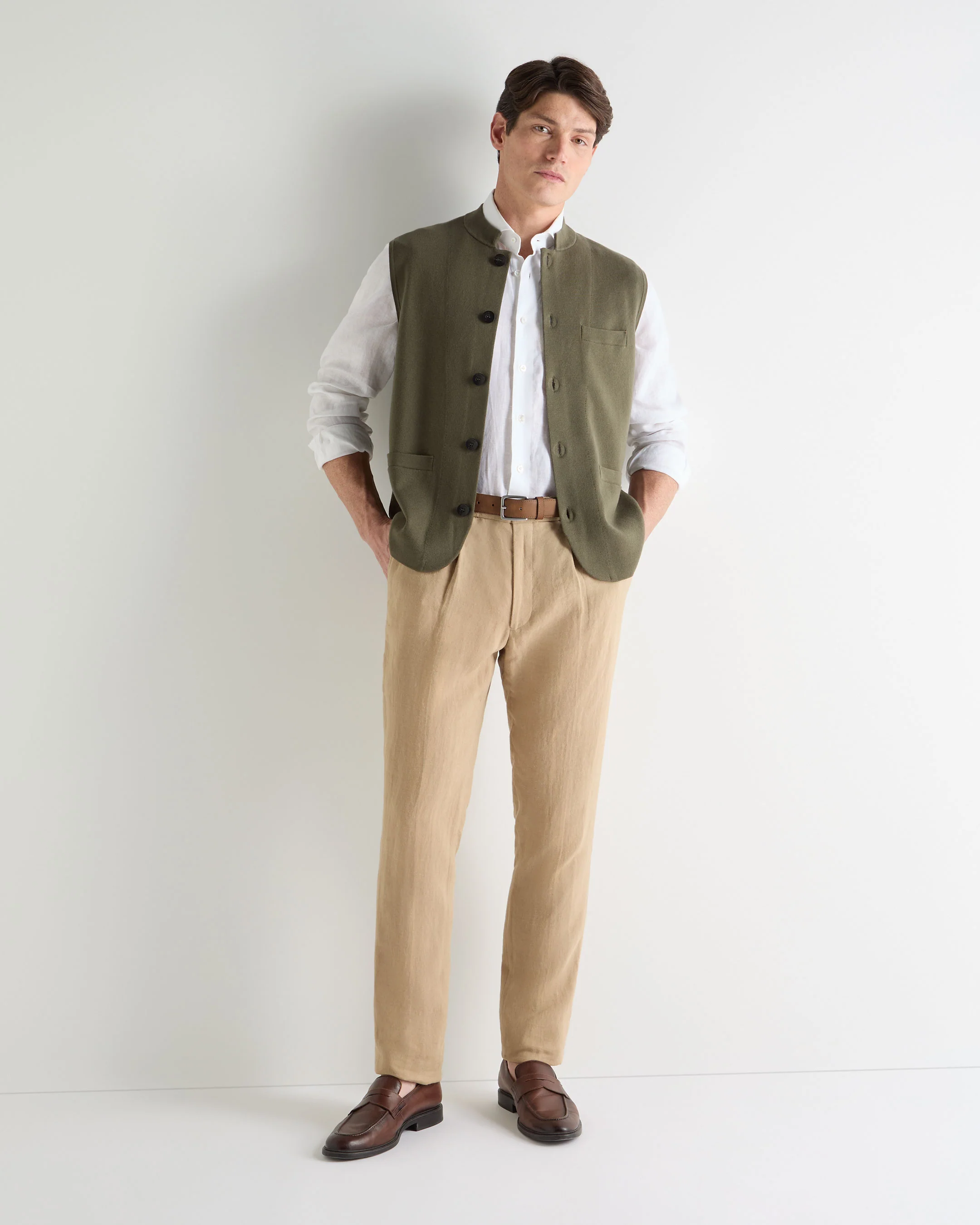 Men's Penzance Cotton Cashmere Gilet Khaki Green - Image 3