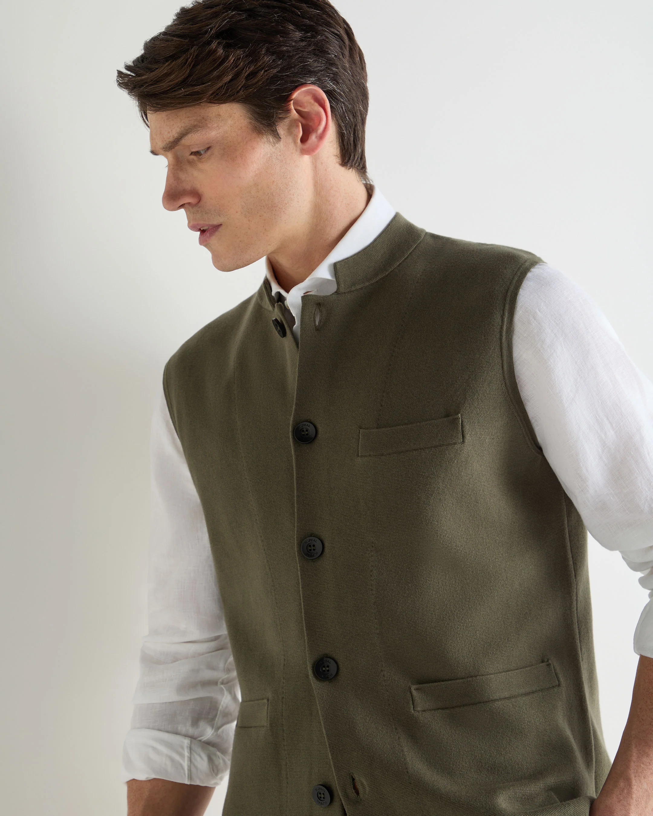 Men's Penzance Cotton Cashmere Gilet Khaki Green - Image 5