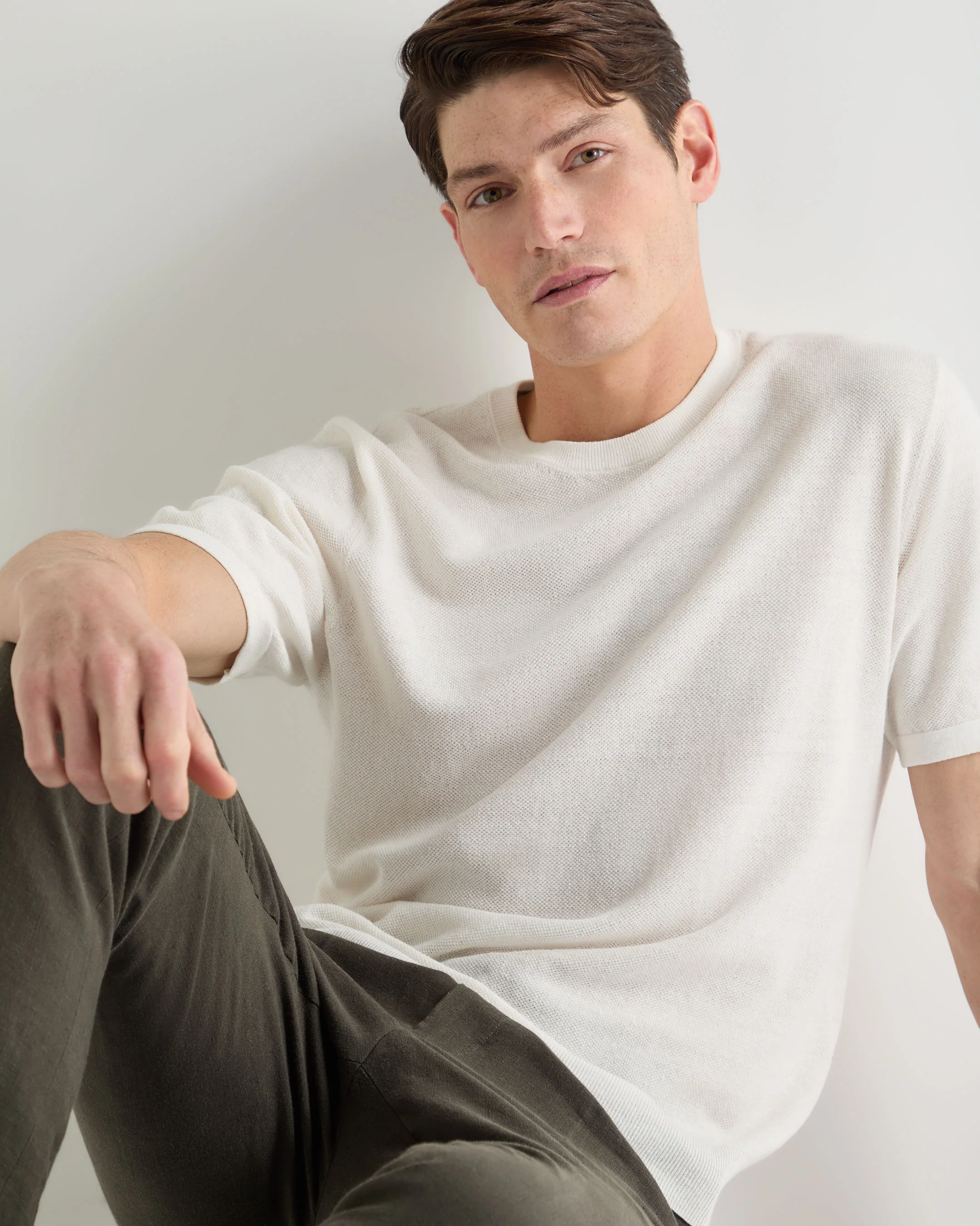 Men's Pique Linen Blend Tee White - Image 5