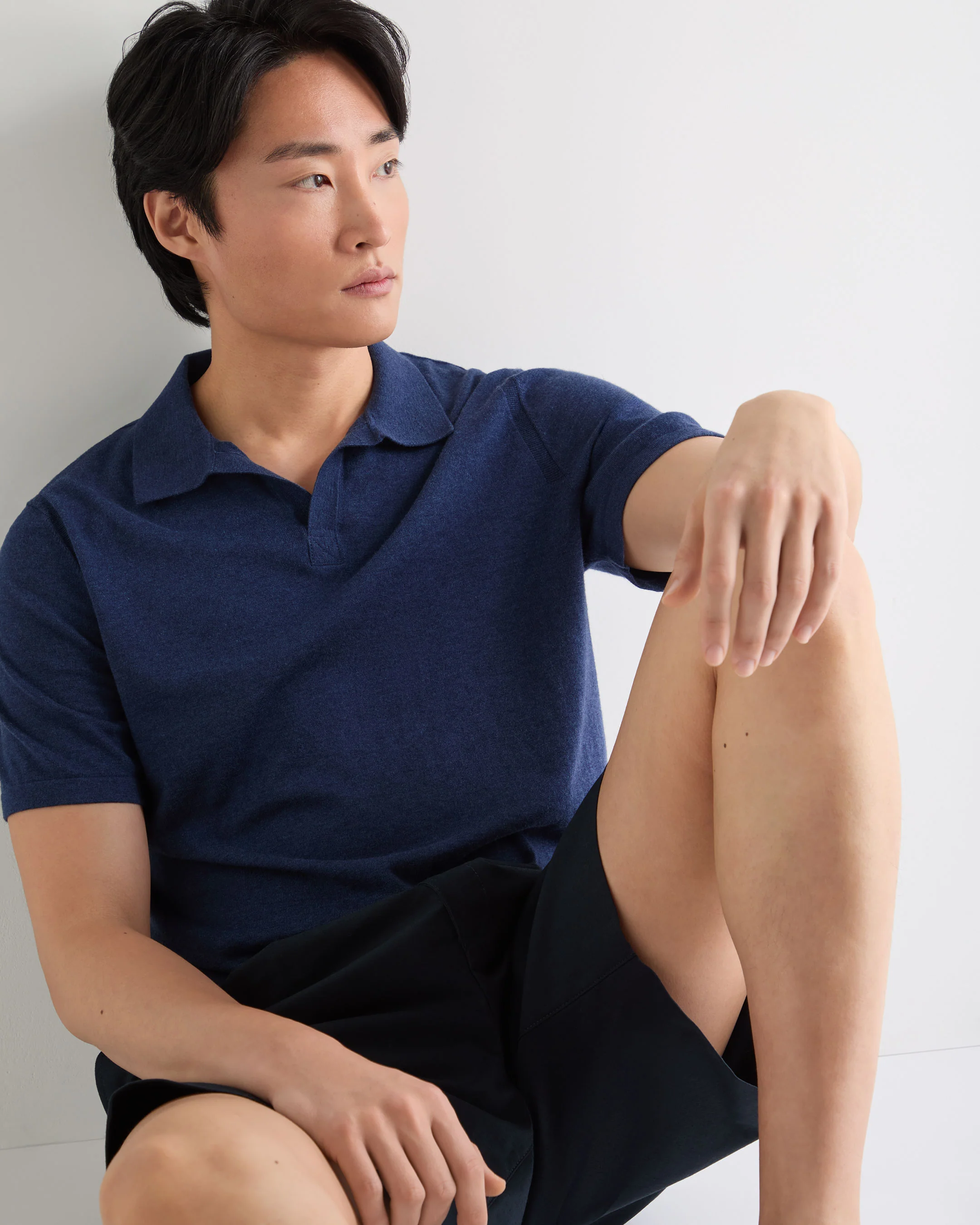 Men's Polo Cotton Cashmere T-Shirt Dark Denim Blue