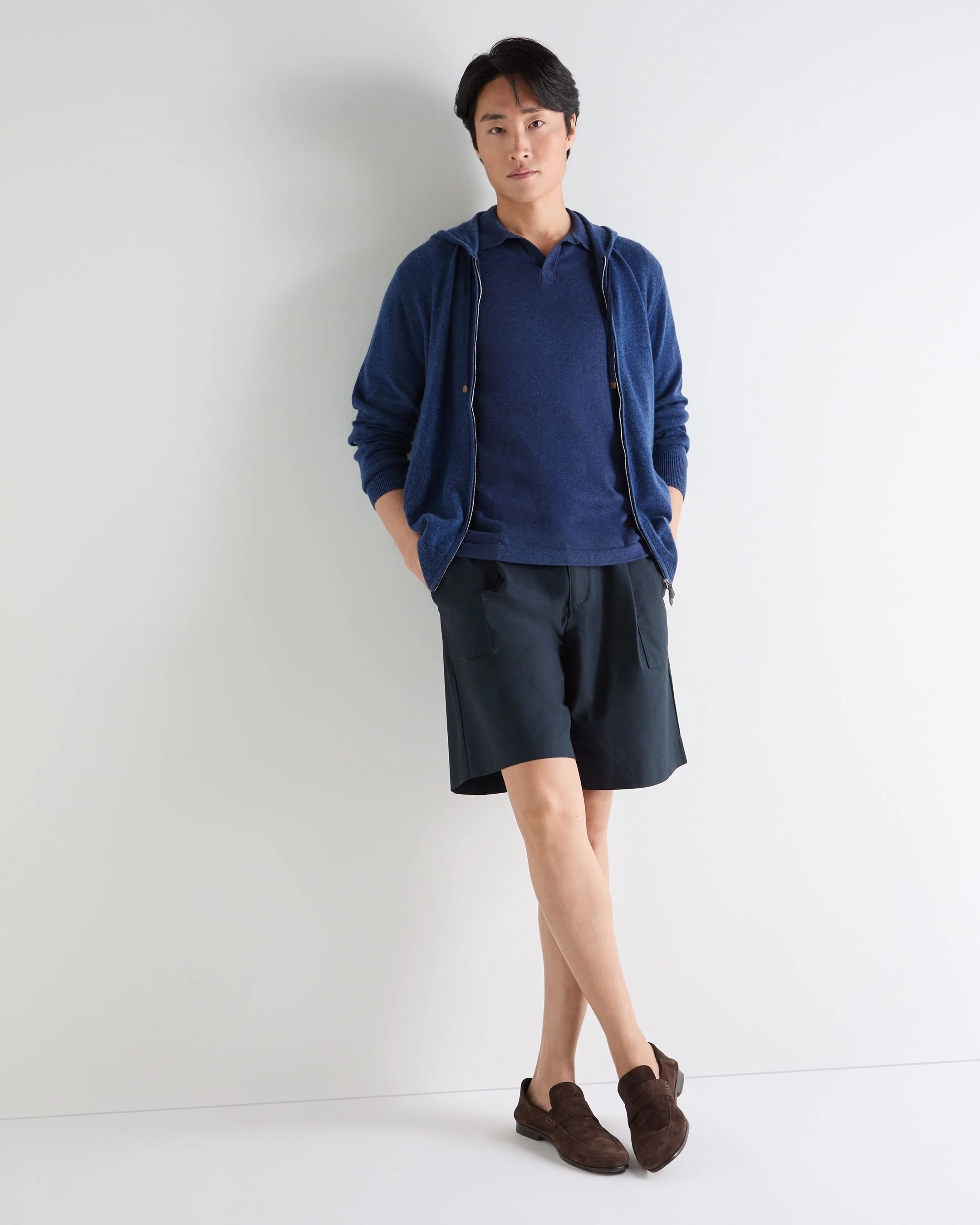 Men's Polo Cotton Cashmere T-Shirt Dark Denim Blue - Image 3