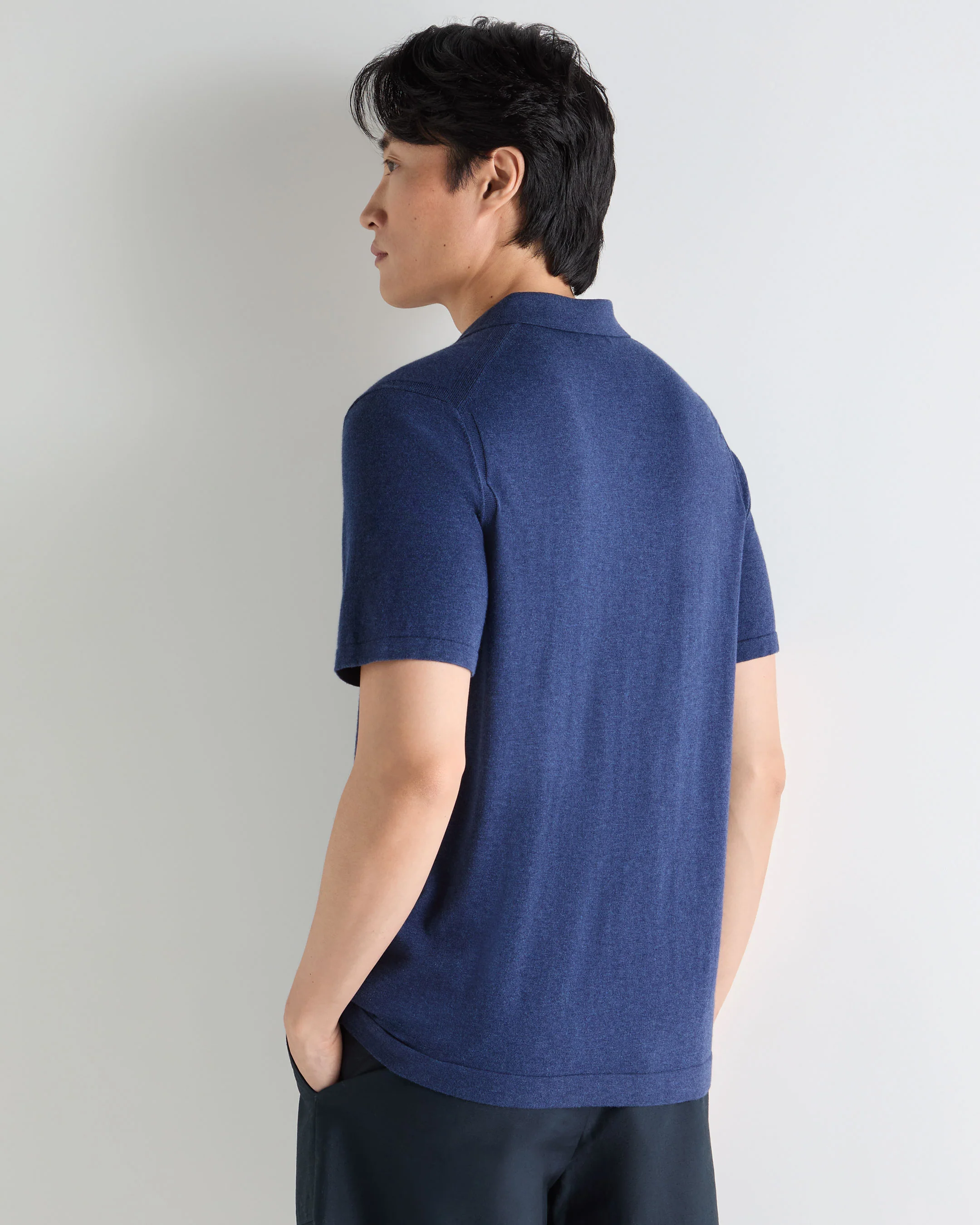 Men's Polo Cotton Cashmere T-Shirt Dark Denim Blue - Image 4