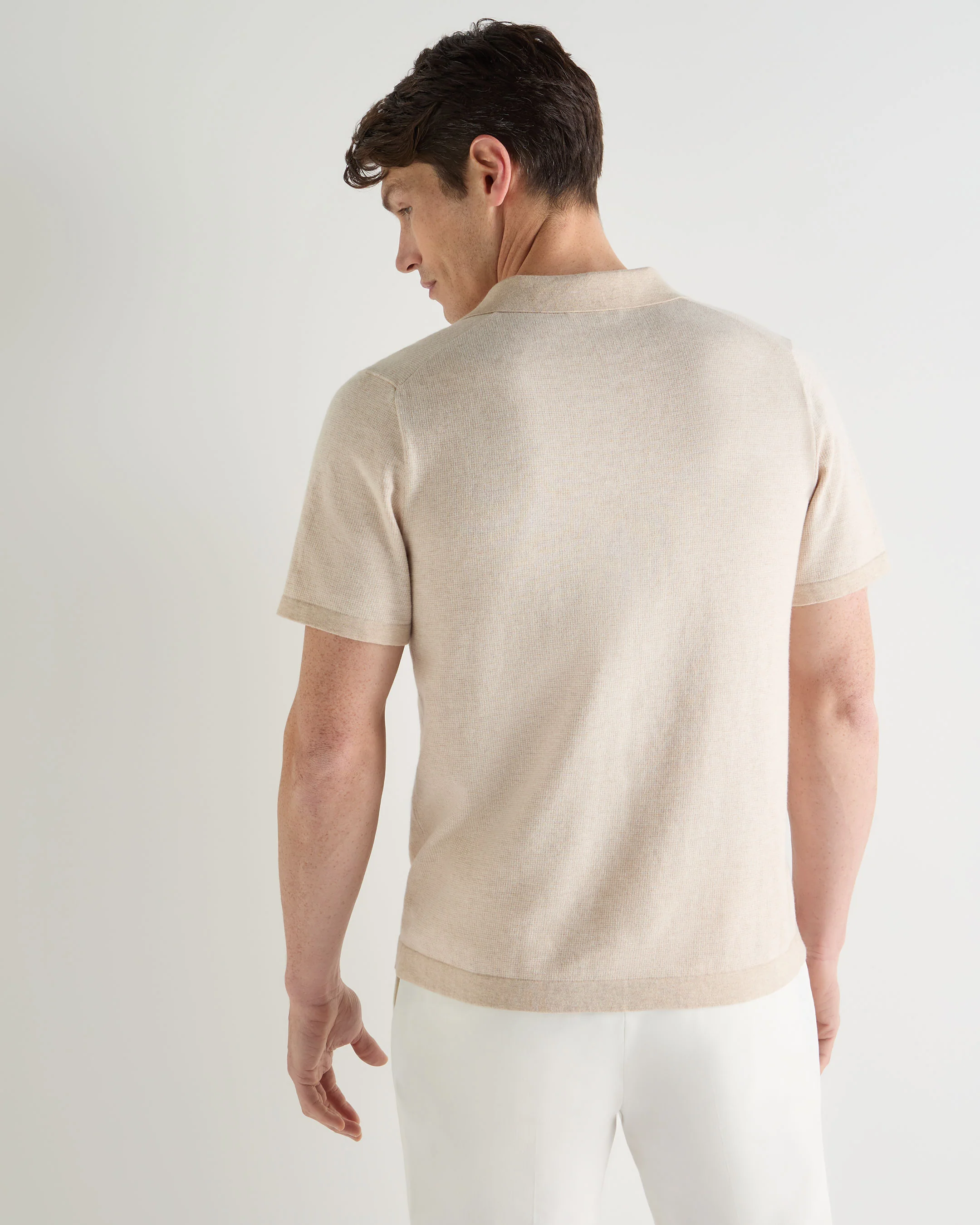 Men's Polo Cotton Cashmere T-Shirt Sandstone Brown - Image 4