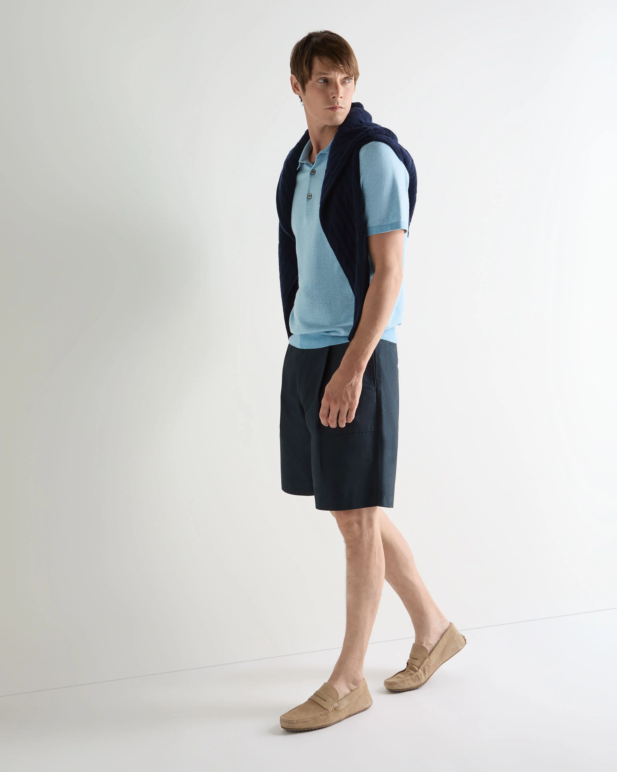 Men's Polzeath Cotton Cashmere Polo T-Shirt Cornflower Blue - Image 3