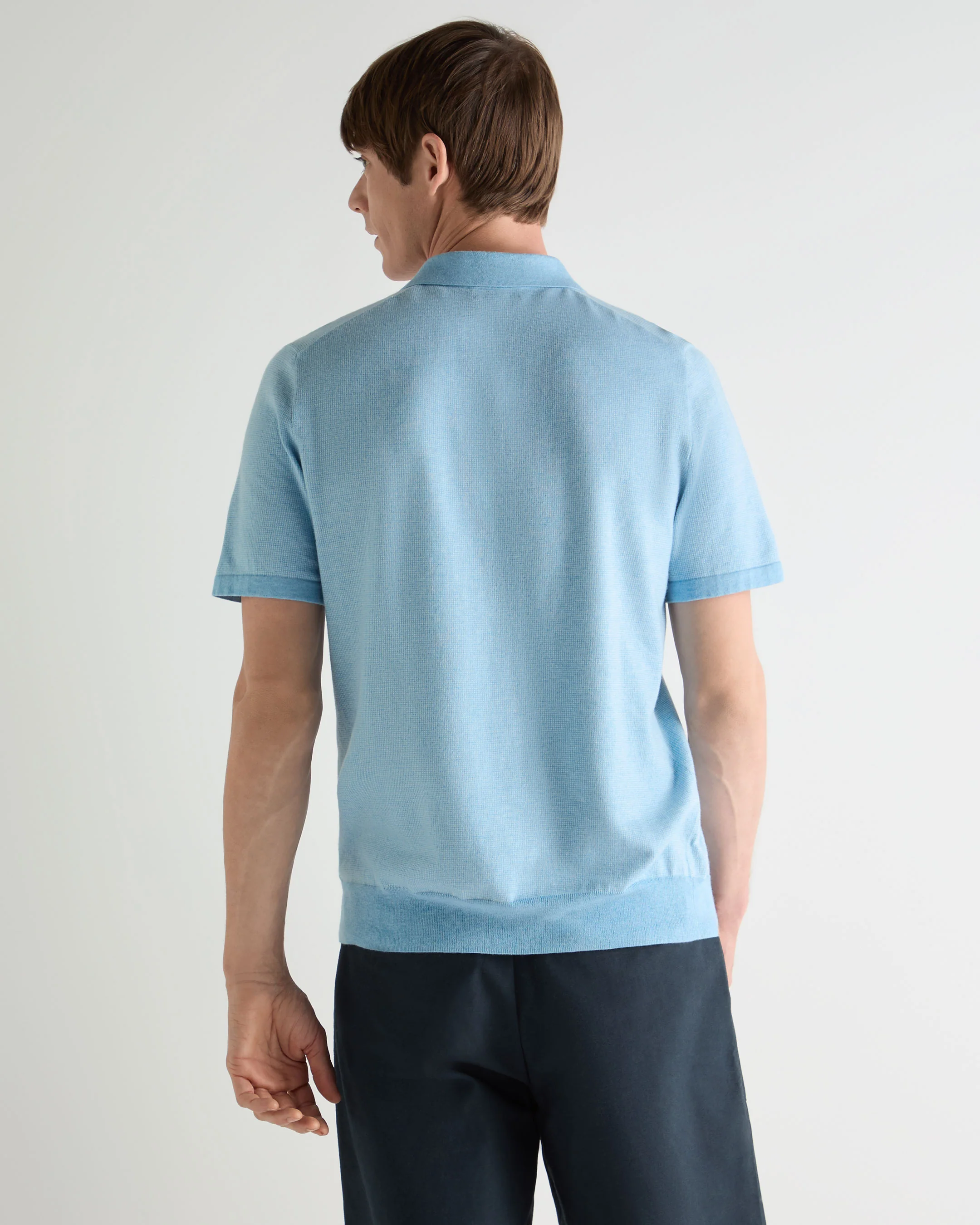 Men's Polzeath Cotton Cashmere Polo T-Shirt Cornflower Blue - Image 4