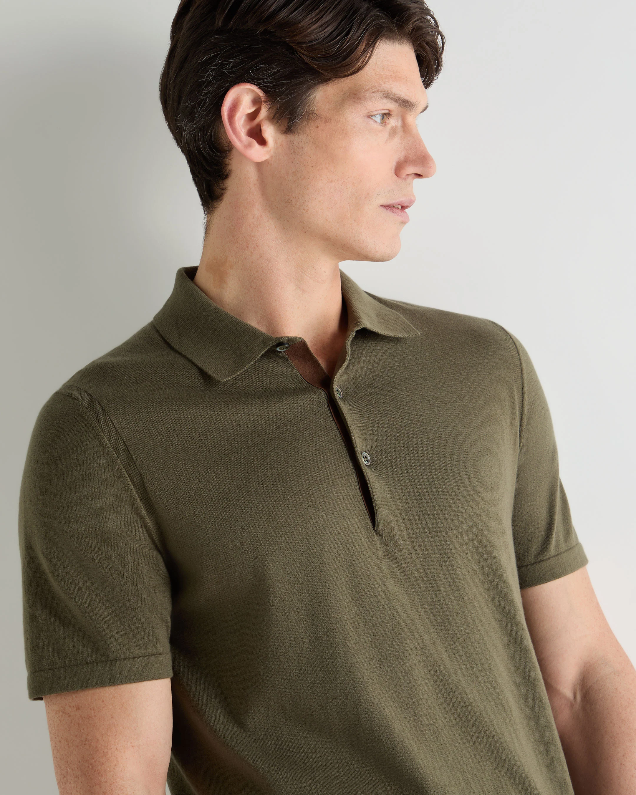Men's Polzeath Cotton Cashmere Polo T-Shirt Khaki Green - Image 5