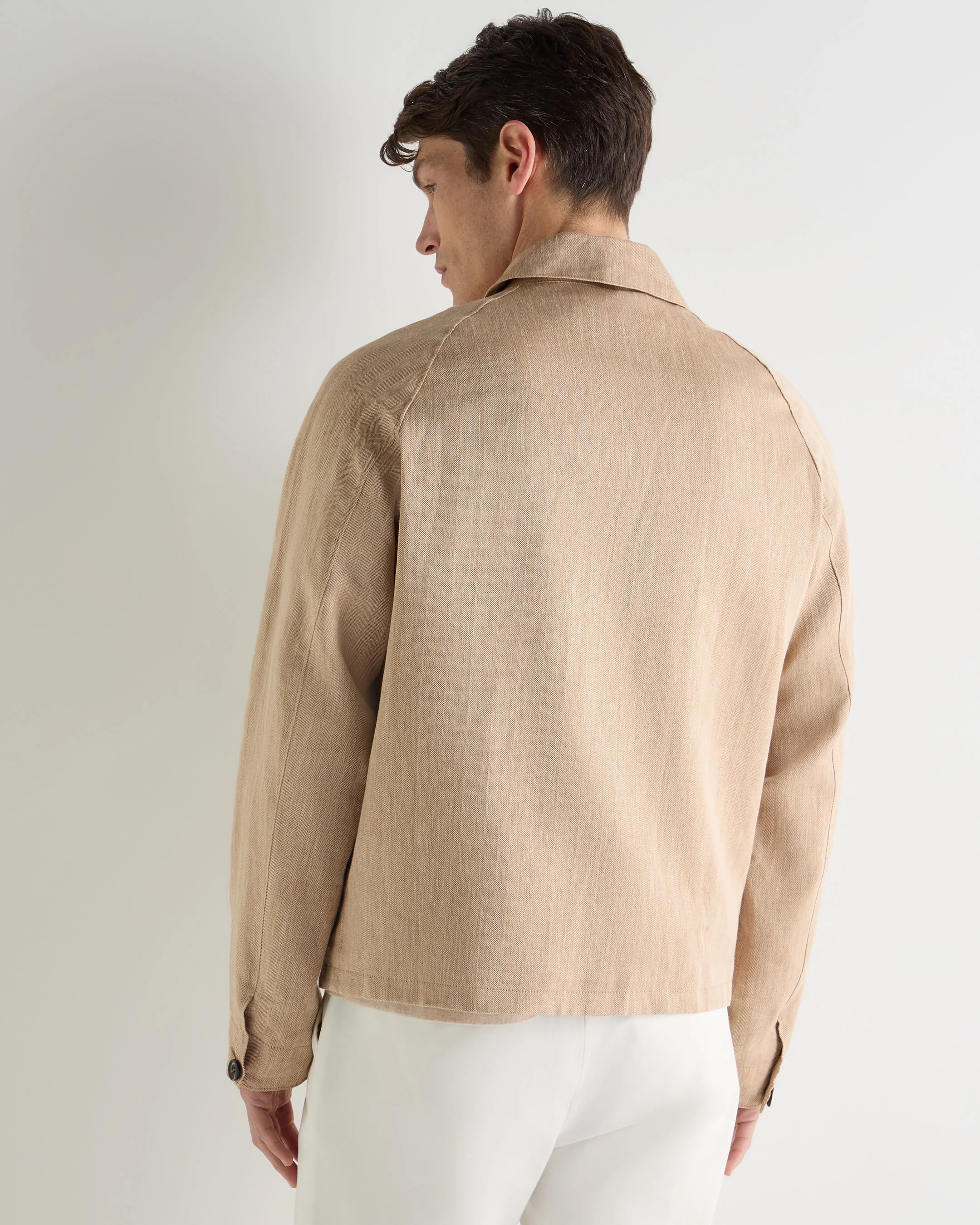 Men's Raglan Linen Blend Herringbone Jacket Light Brown - Image 4