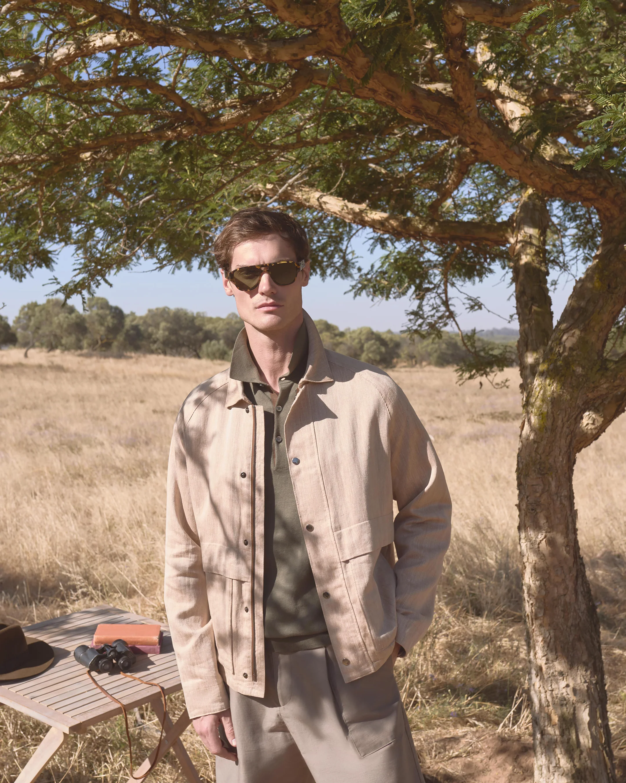 Men's Raglan Linen Blend Herringbone Jacket Light Brown - Image 7