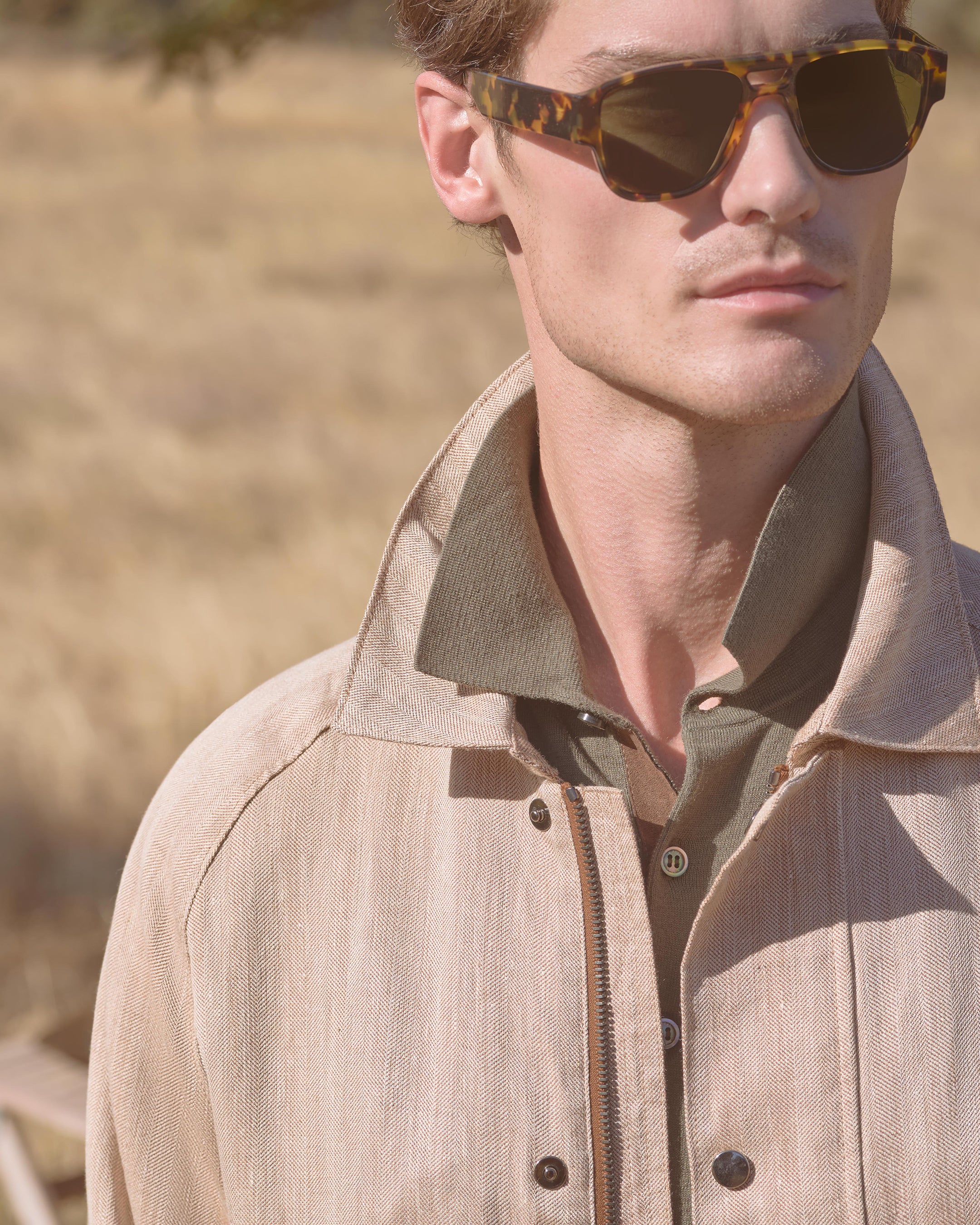 Men's Raglan Linen Blend Herringbone Jacket Light Brown - Image 8