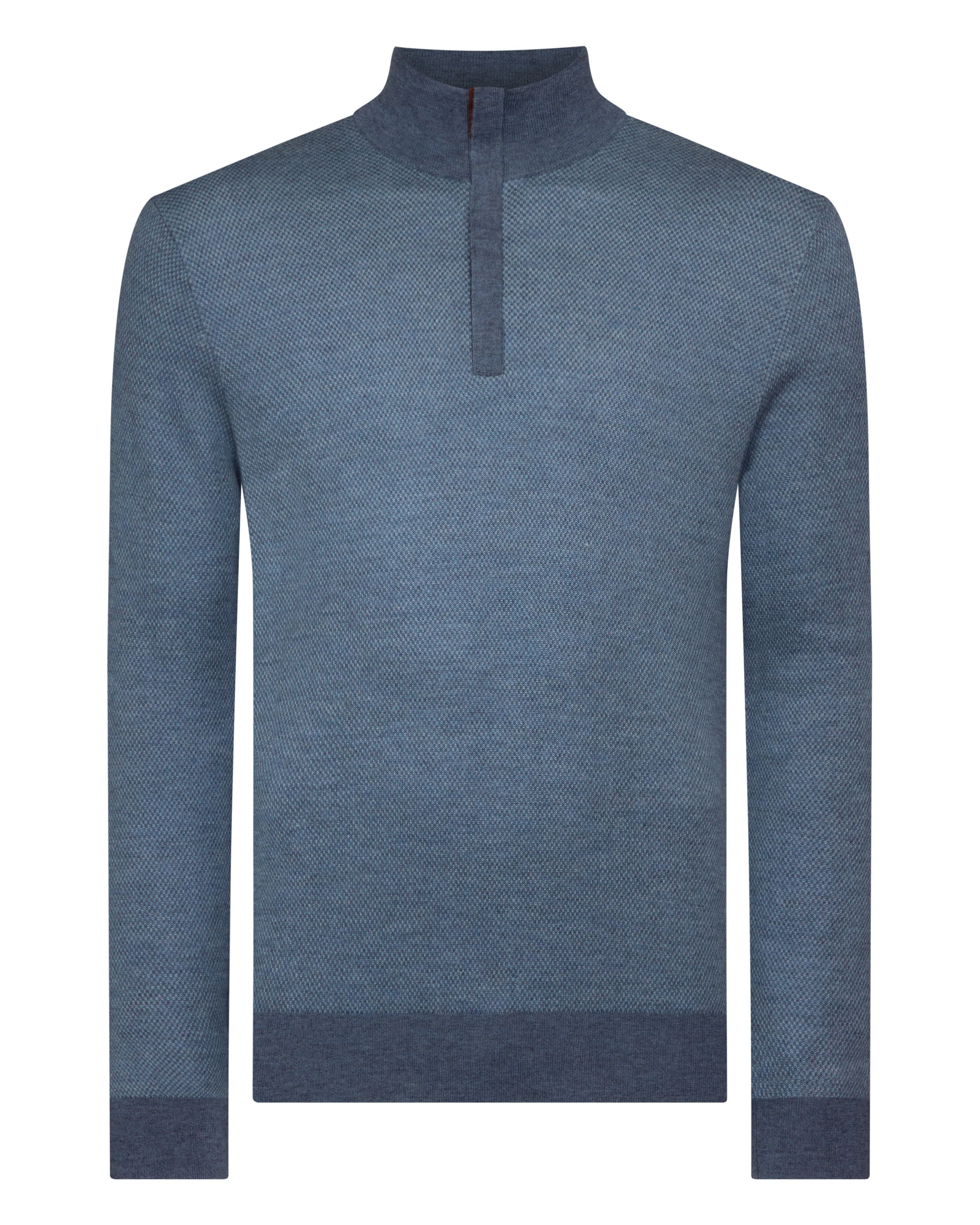 Men's Regent Birdseye Fine Gauge Cashmere Half Zip Jumper Denim Blue Birdseye - Image 2
