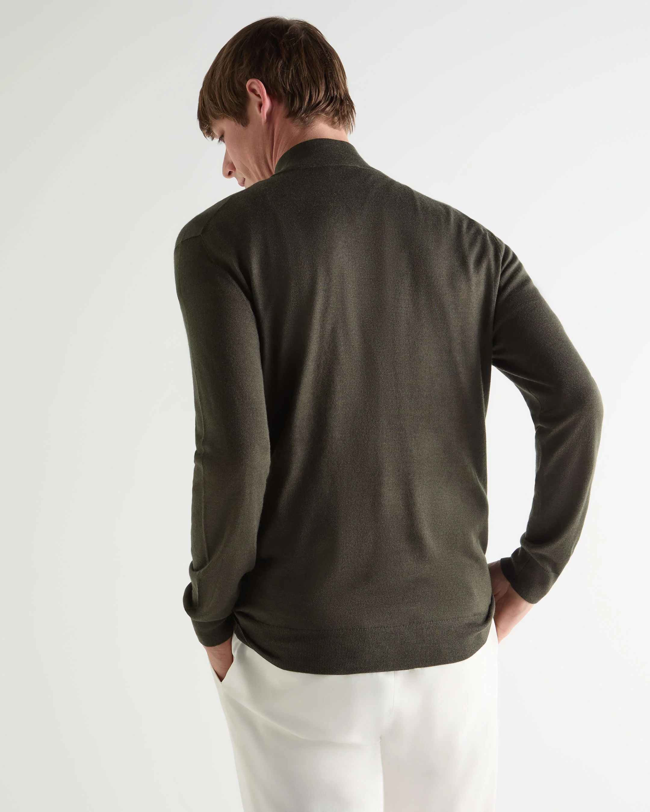 Men's Regent Fine Gauge Cashmere Half Zip Jumper Arabica Khaki Green - Image 4