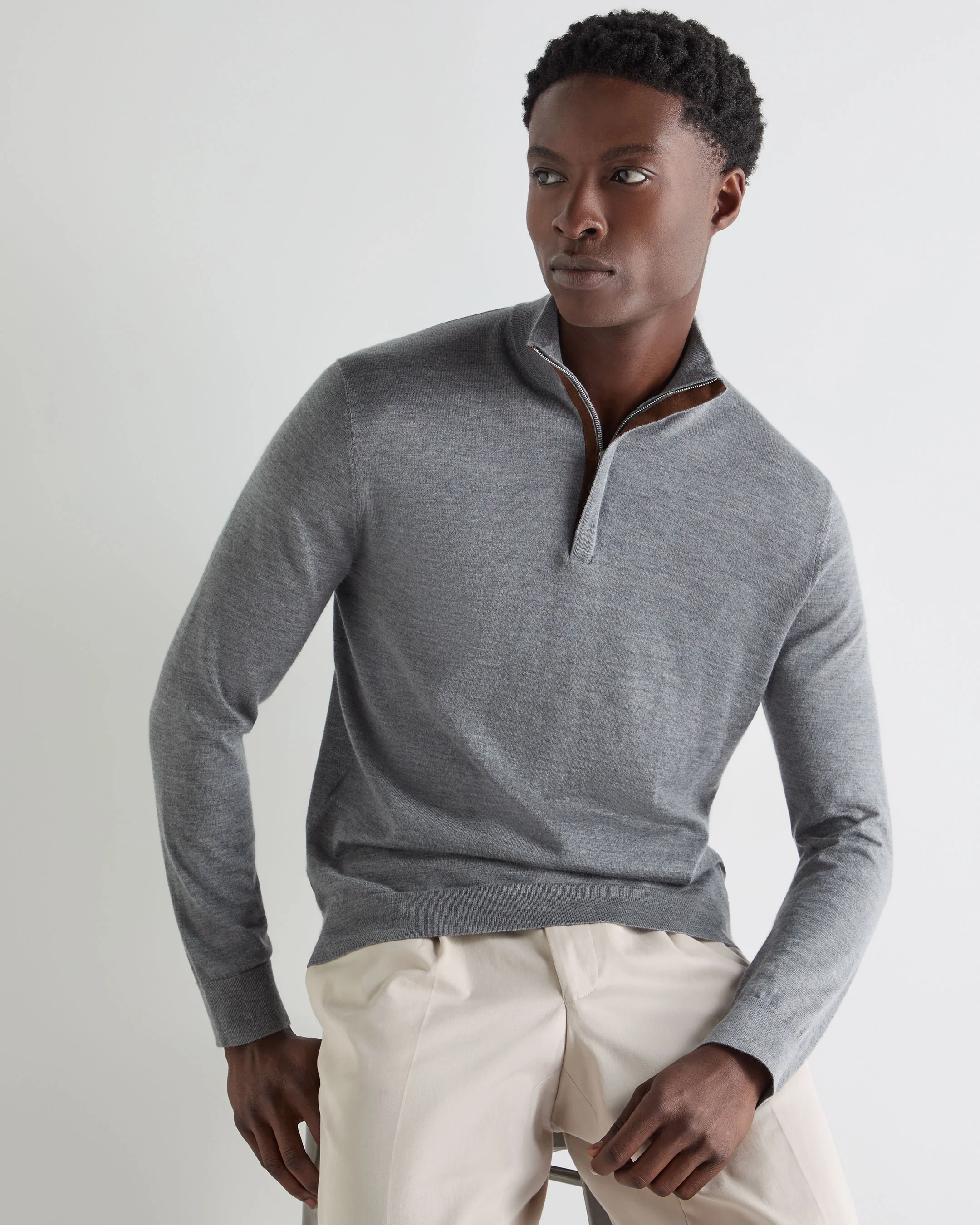 Men's Regent Fine Gauge Cashmere Half Zip Jumper Graphite Grey