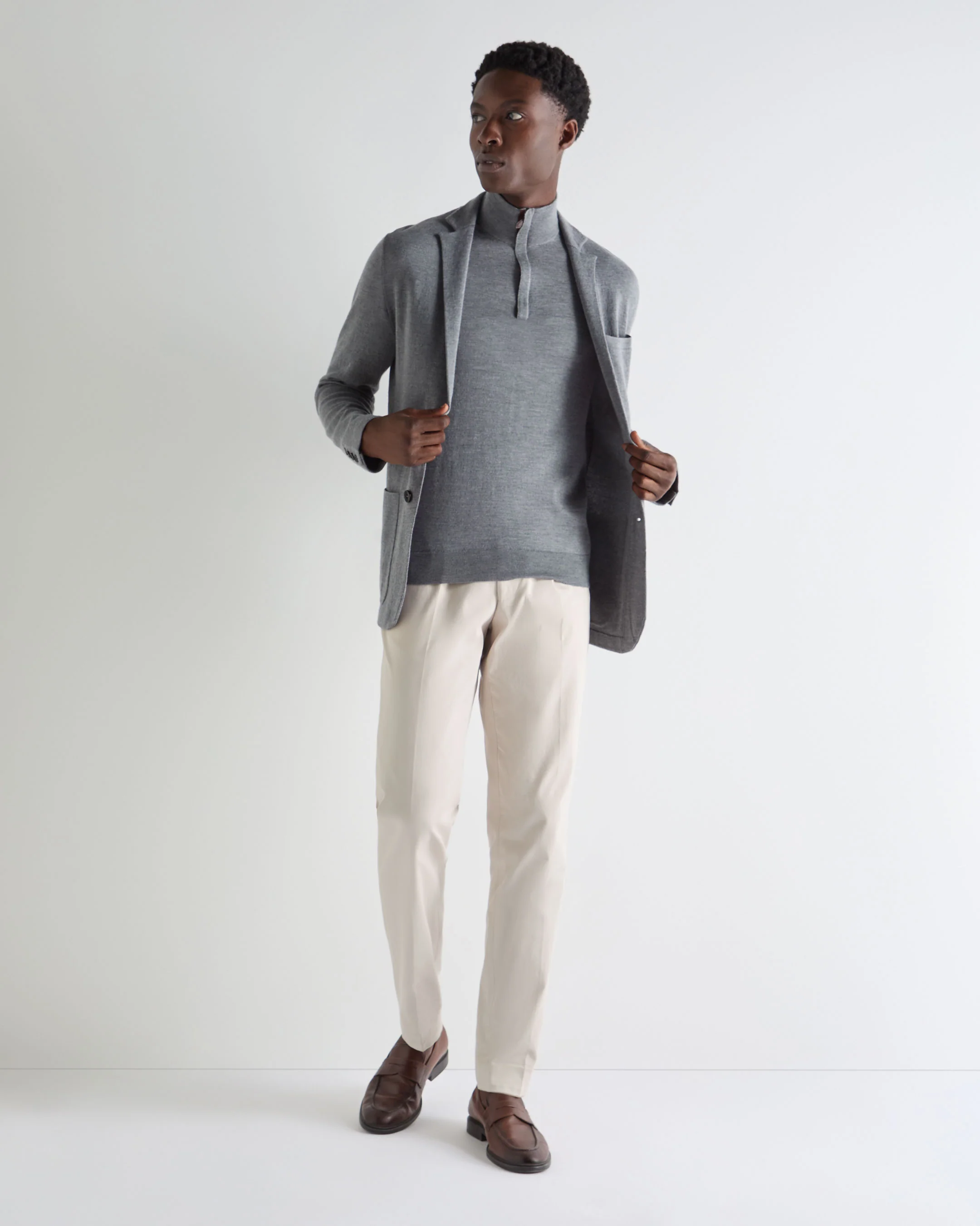 Men's Regent Fine Gauge Cashmere Half Zip Jumper Graphite Grey - Image 3
