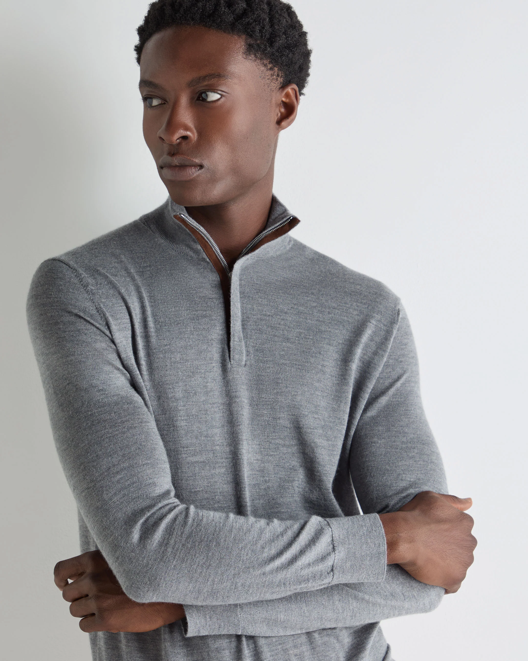 Men's Regent Fine Gauge Cashmere Half Zip Jumper Graphite Grey - Image 5