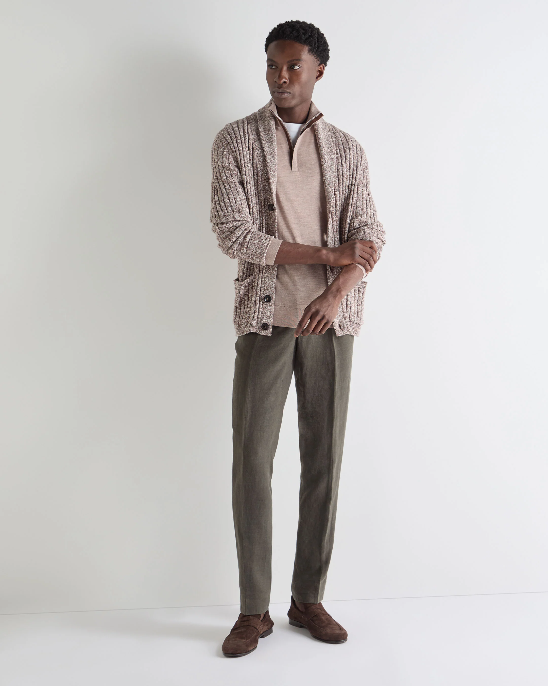 Men's Regent Fine Gauge Cashmere Half Zip Jumper Soft Taupe Brown - Image 3