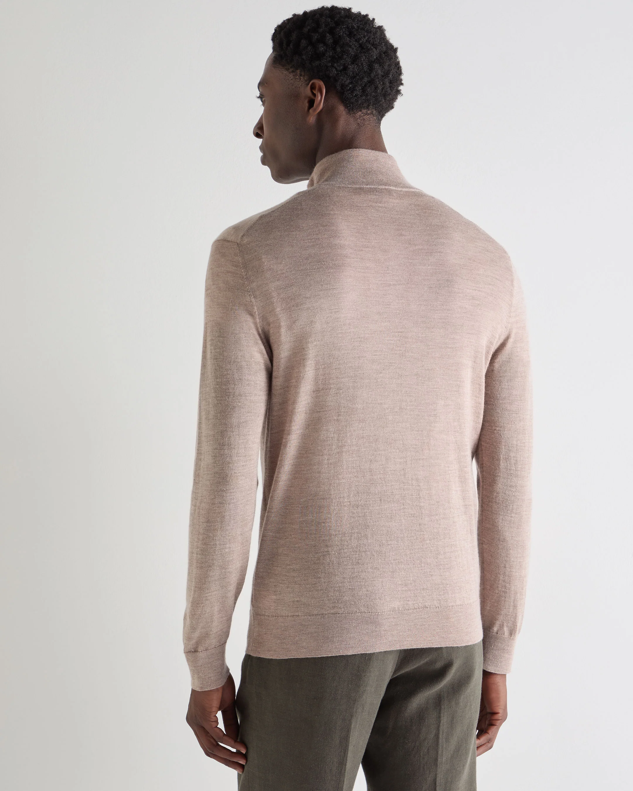 Men's Regent Fine Gauge Cashmere Half Zip Jumper Soft Taupe Brown - Image 4