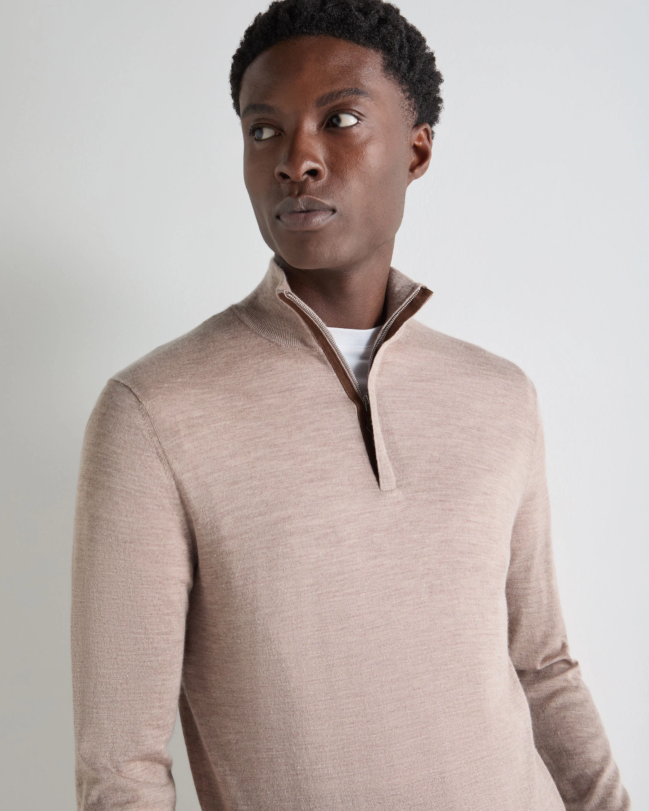 Men's Regent Fine Gauge Cashmere Half Zip Jumper Soft Taupe Brown - Image 5