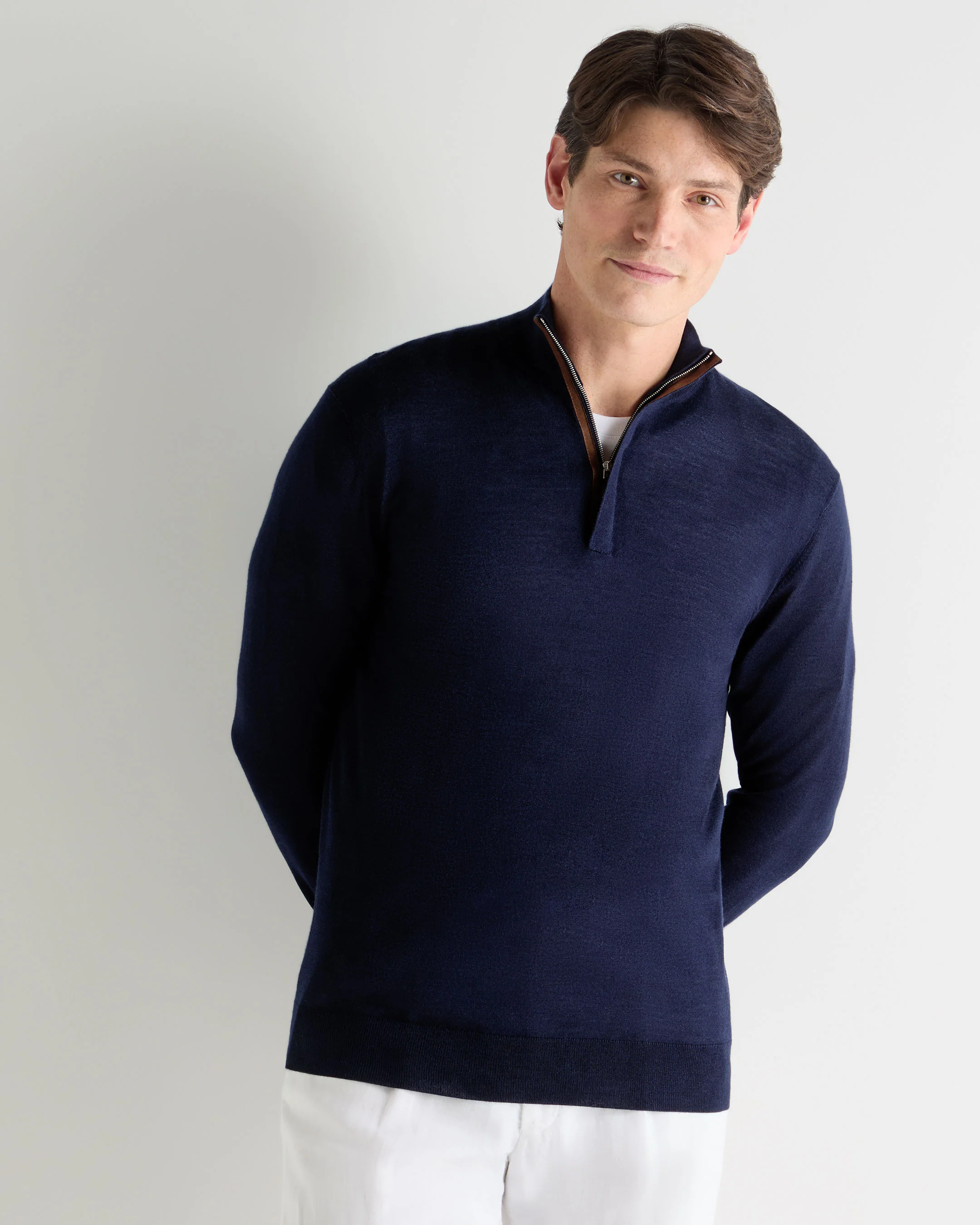 Men's Regent Fine Gauge Cashmere Half Zip Jumper Summer Navy Blue