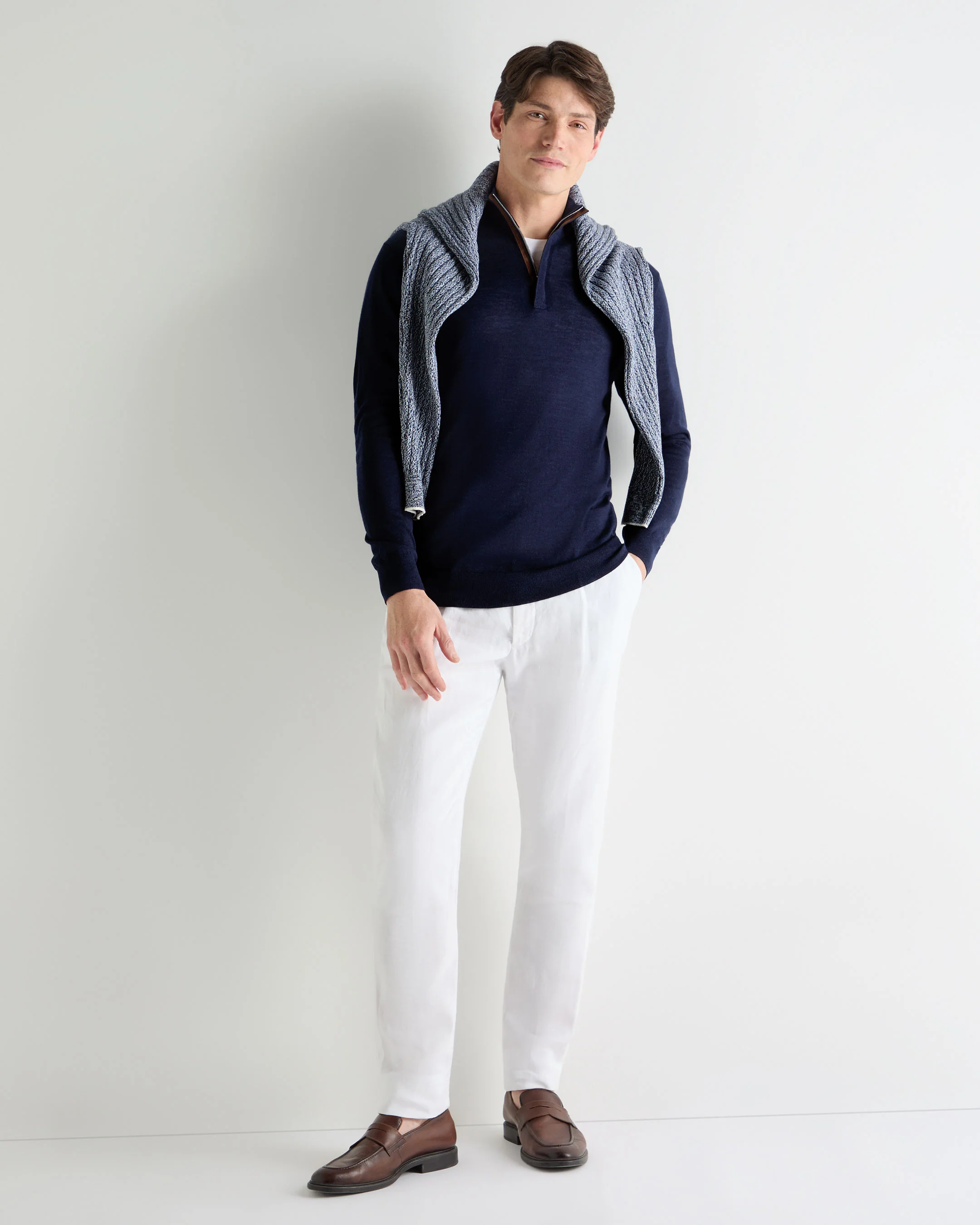 Men's Regent Fine Gauge Cashmere Half Zip Jumper Summer Navy Blue - Image 3
