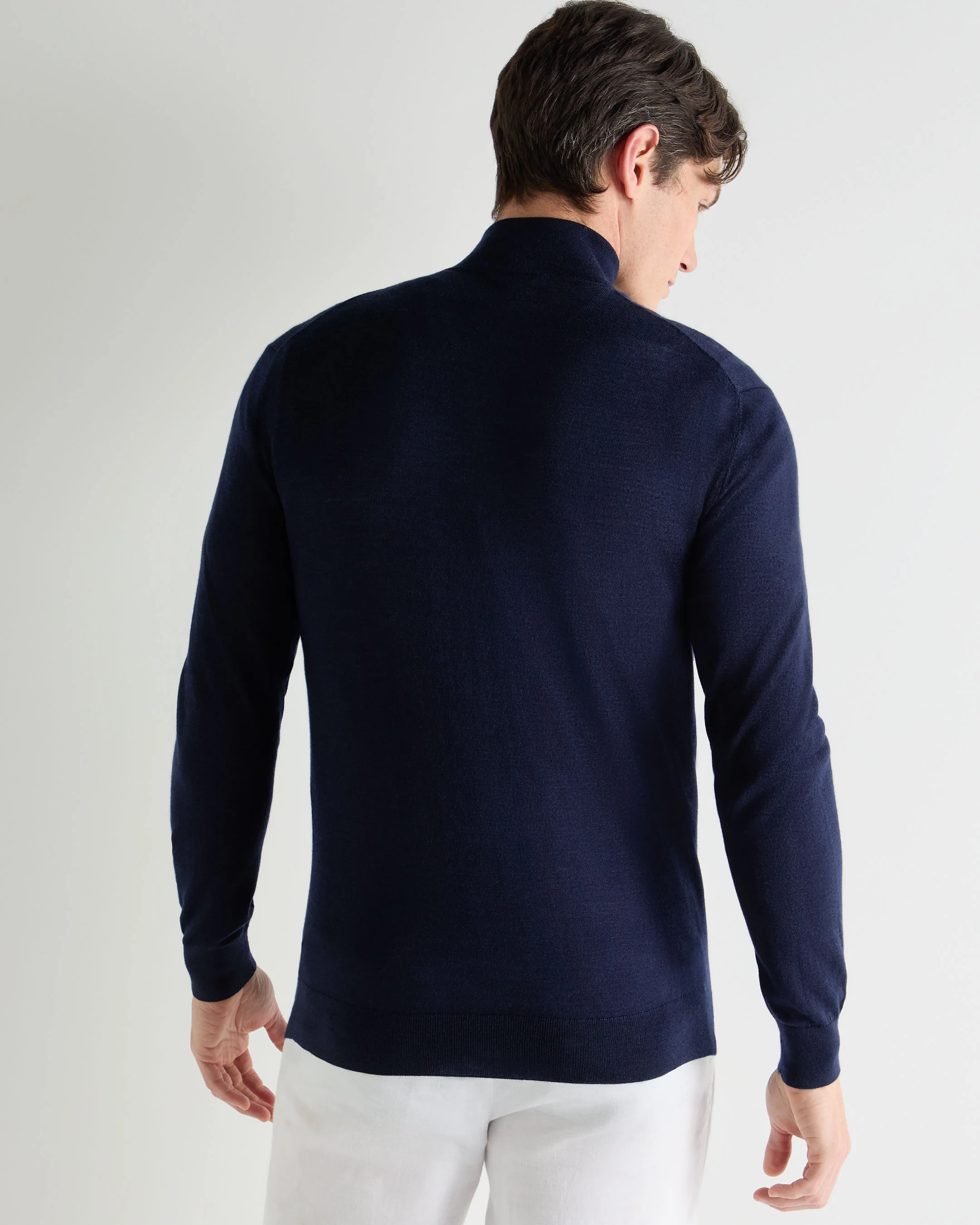 Men's Regent Fine Gauge Cashmere Half Zip Jumper Summer Navy Blue - Image 4