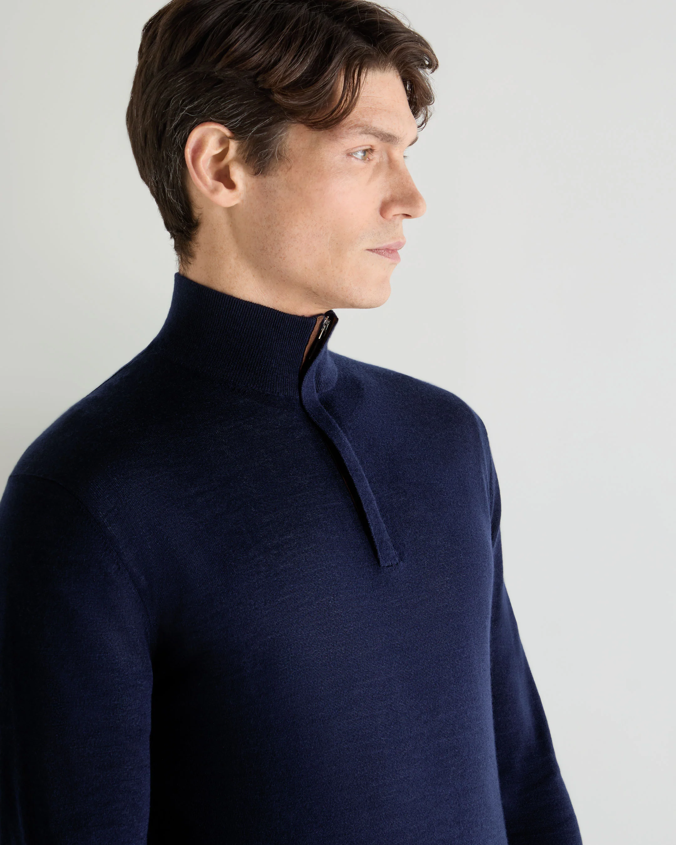Men's Regent Fine Gauge Cashmere Half Zip Jumper Summer Navy Blue - Image 5