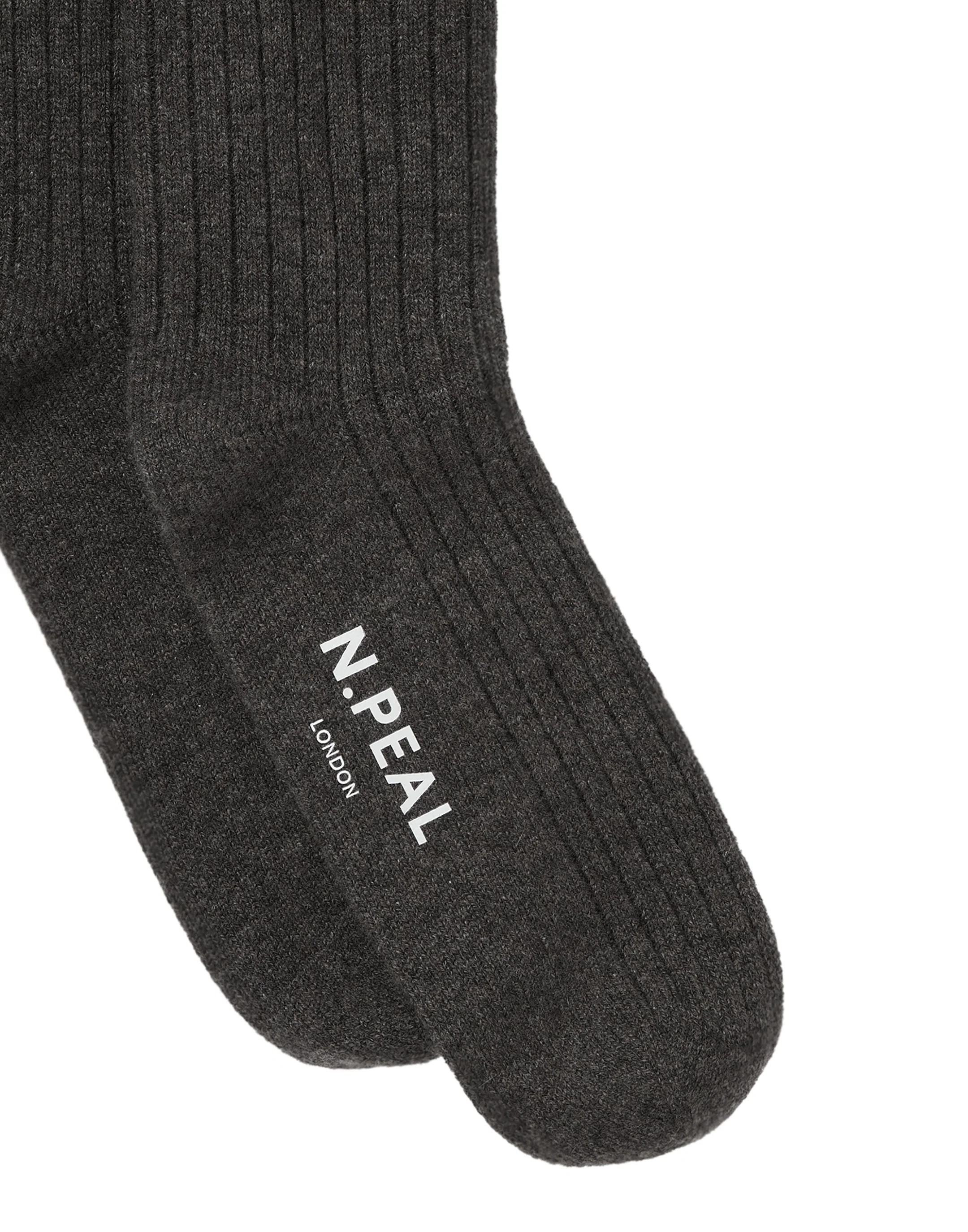 Men's Rib Cashmere House Socks Dark Charcoal Grey - Image 2