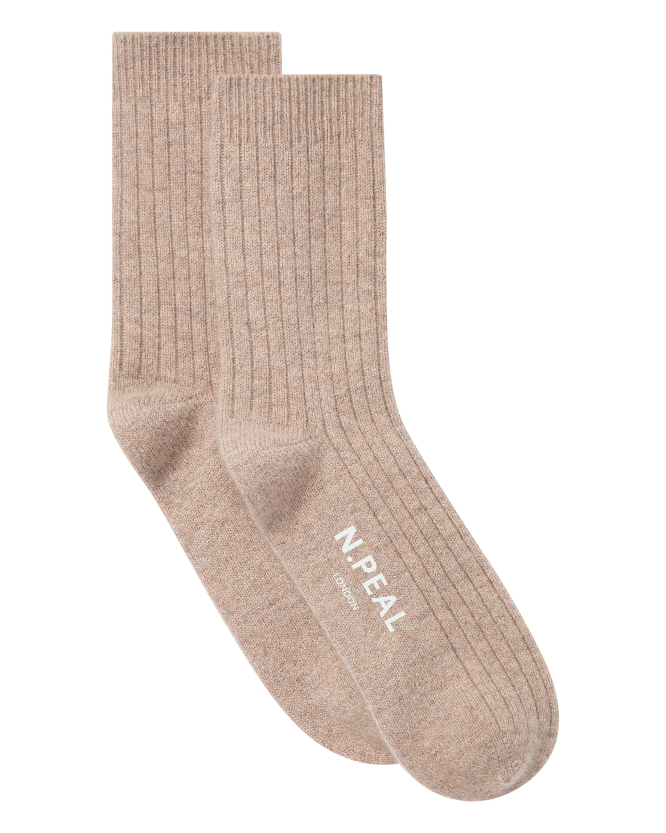 Men's Rib Cashmere House Socks Oatmeal Brown