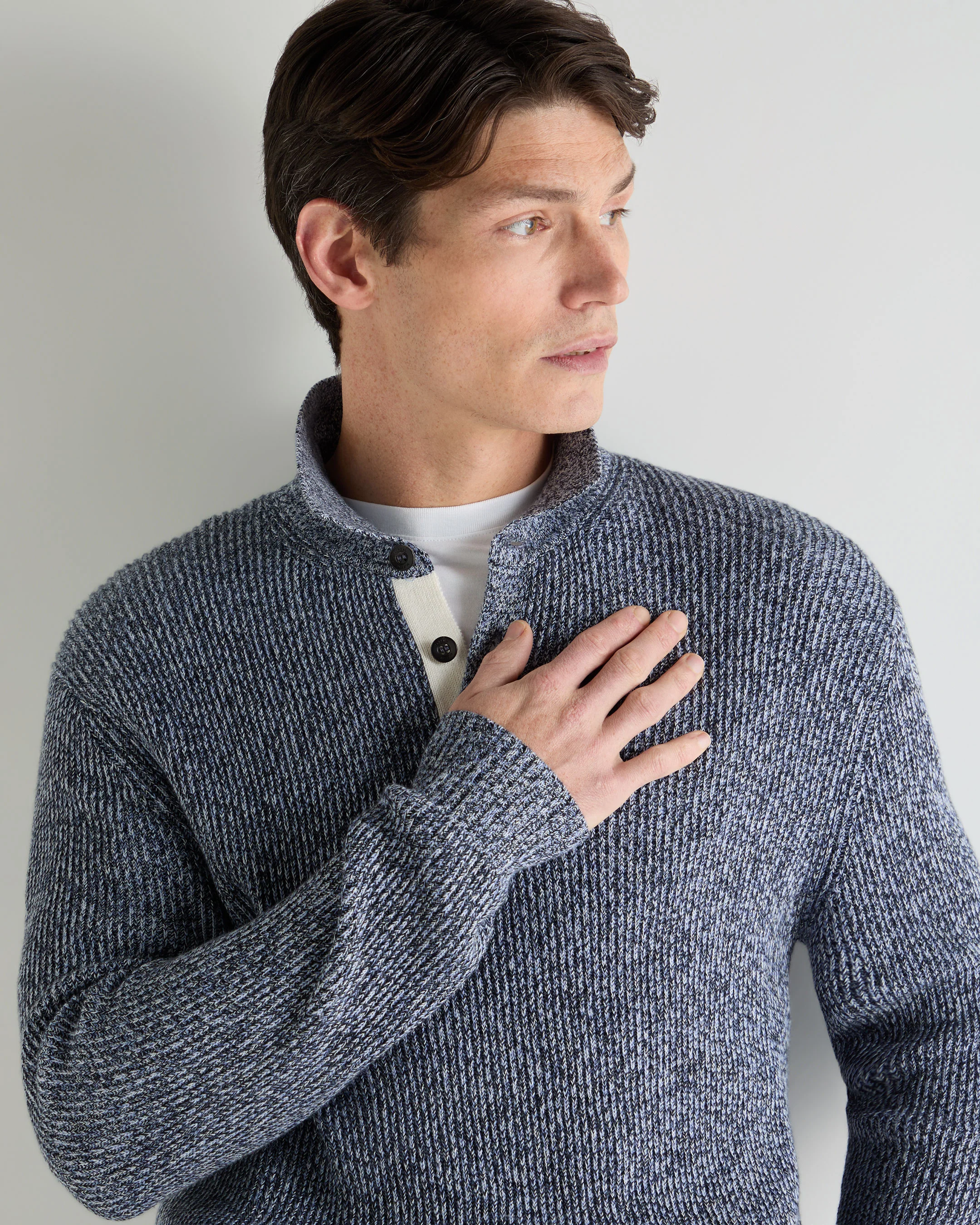 Men's Rib Polo Cotton Blend Jumper Blue Marl - Image 5