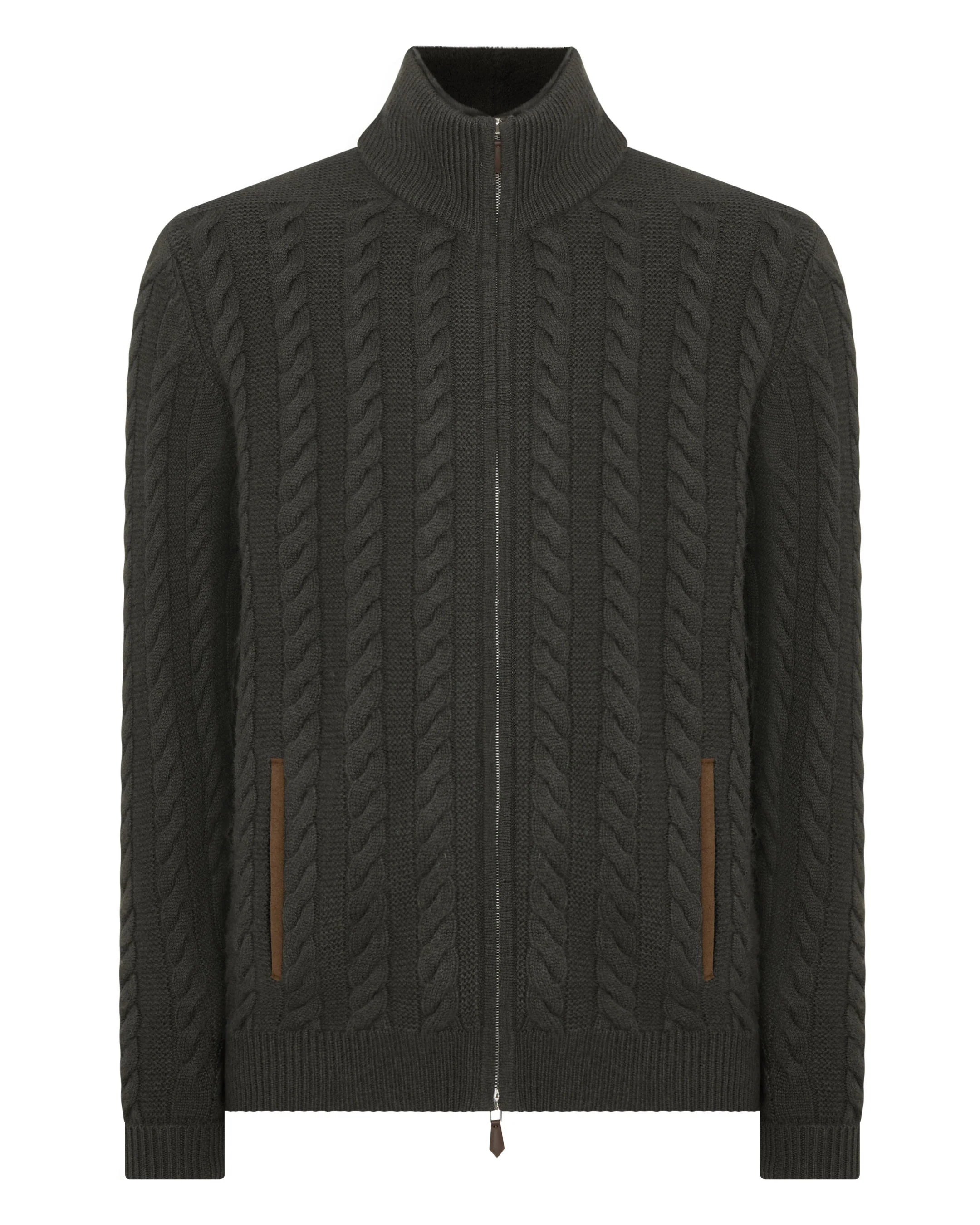 Men's Richmond Cable Cashmere Cardigan Arabica Khaki Green - Image 2