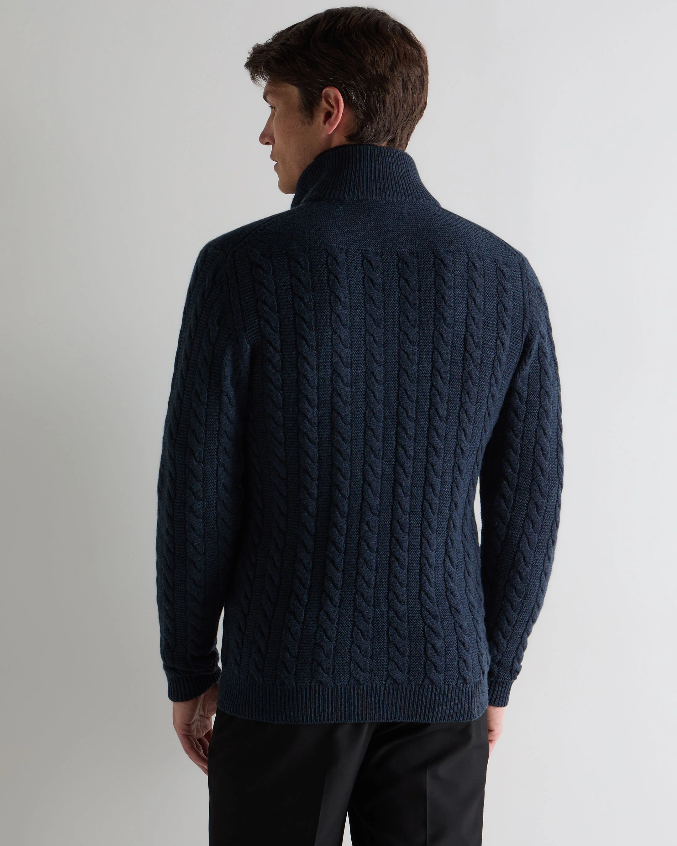 Men's Richmond Cable Cashmere Cardigan Indigo Blue - Image 4