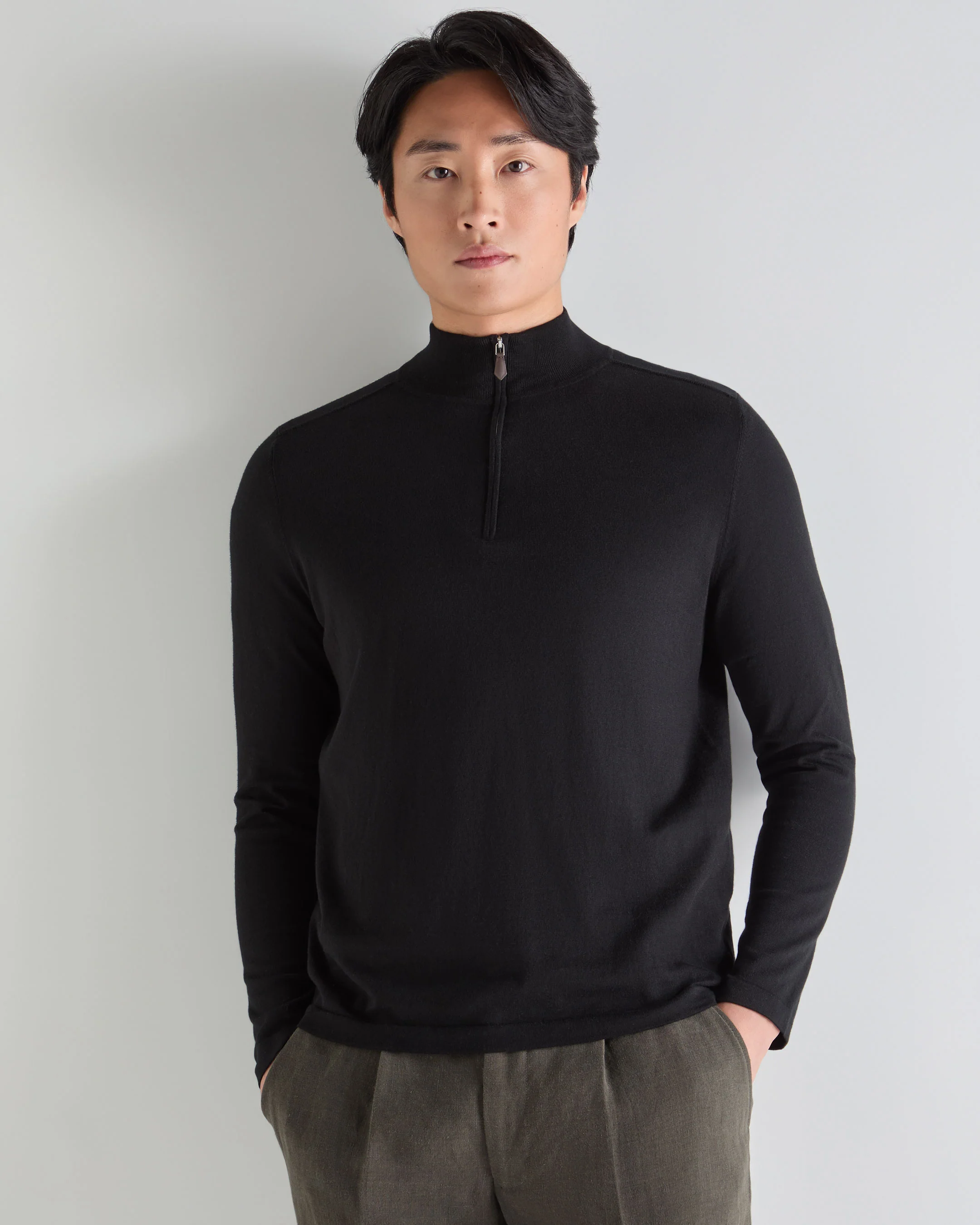 Men's Salcombe Half Zip Cotton Cashmere Jumper Black