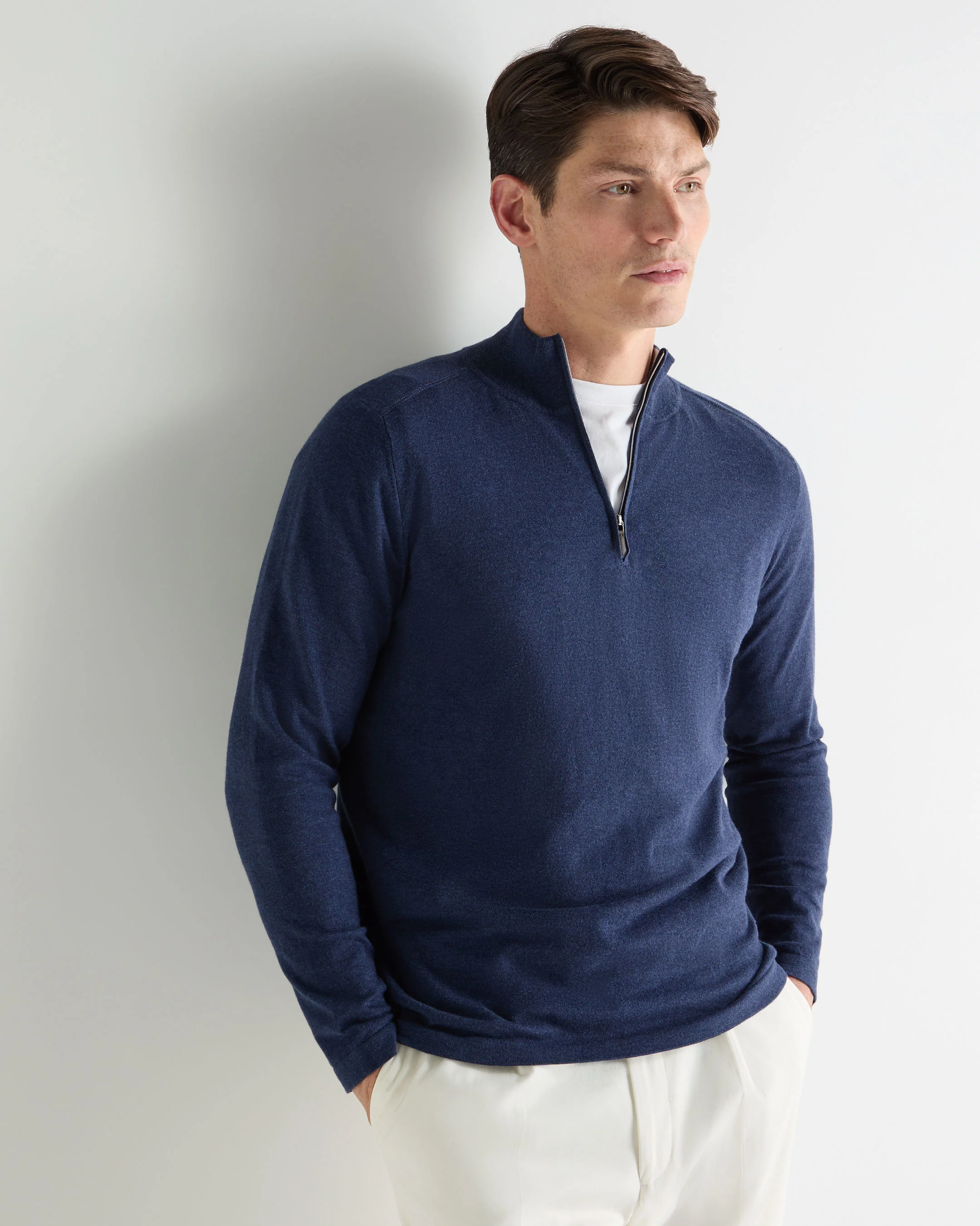 Men's Salcombe Half Zip Cotton Cashmere Jumper Dark Denim Blue