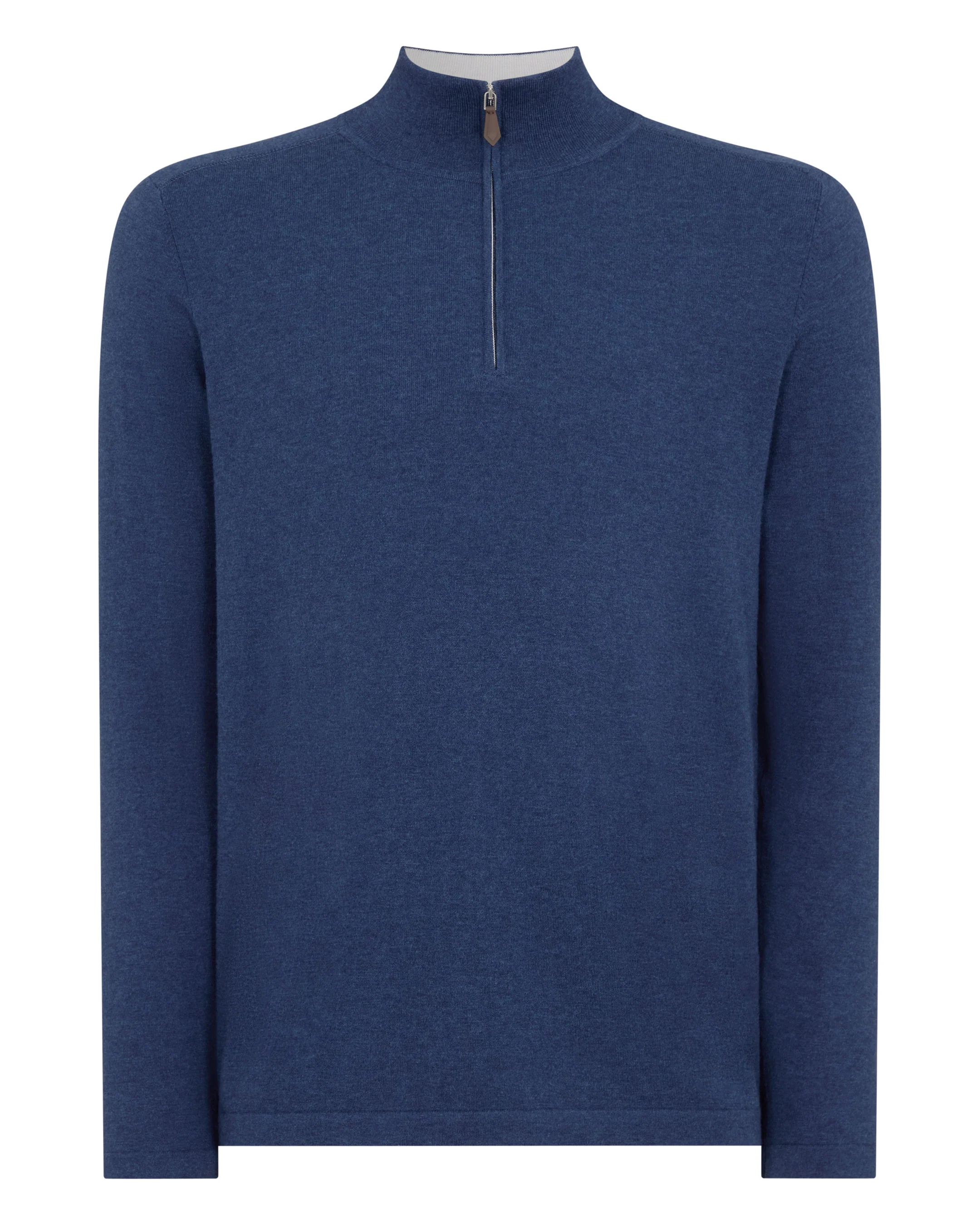Men's Salcombe Half Zip Cotton Cashmere Jumper Dark Denim Blue - Image 2