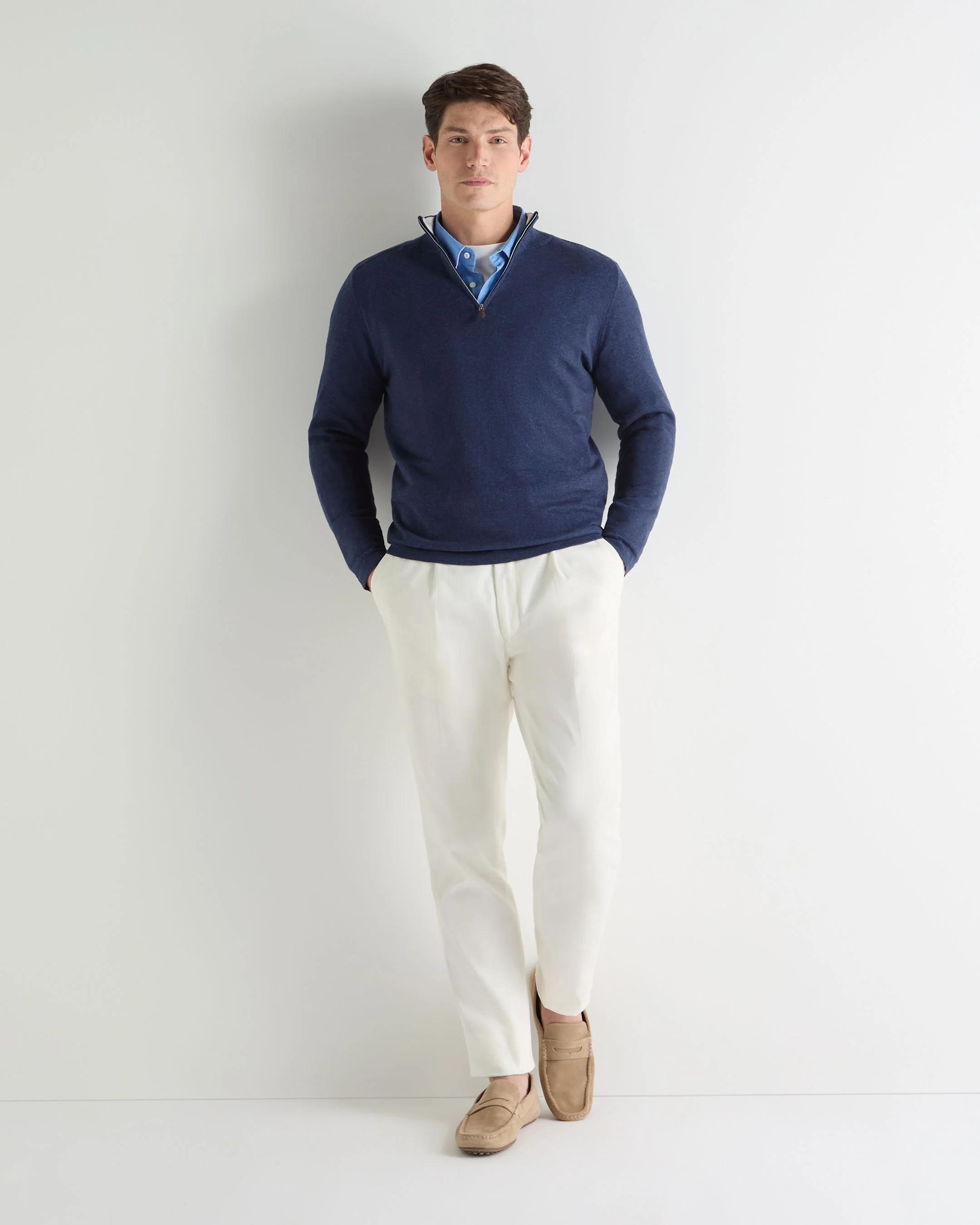 Men's Salcombe Half Zip Cotton Cashmere Jumper Dark Denim Blue - Image 3