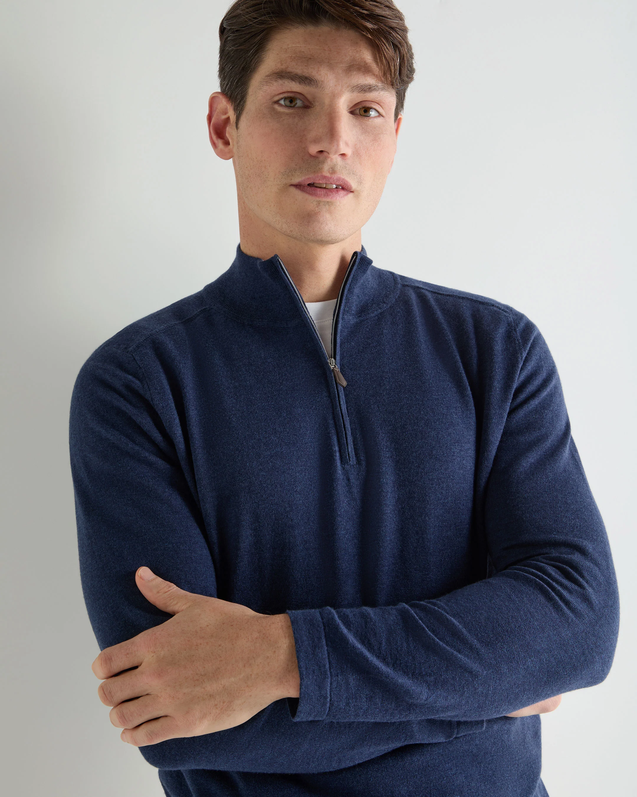 Men's Salcombe Half Zip Cotton Cashmere Jumper Dark Denim Blue - Image 5
