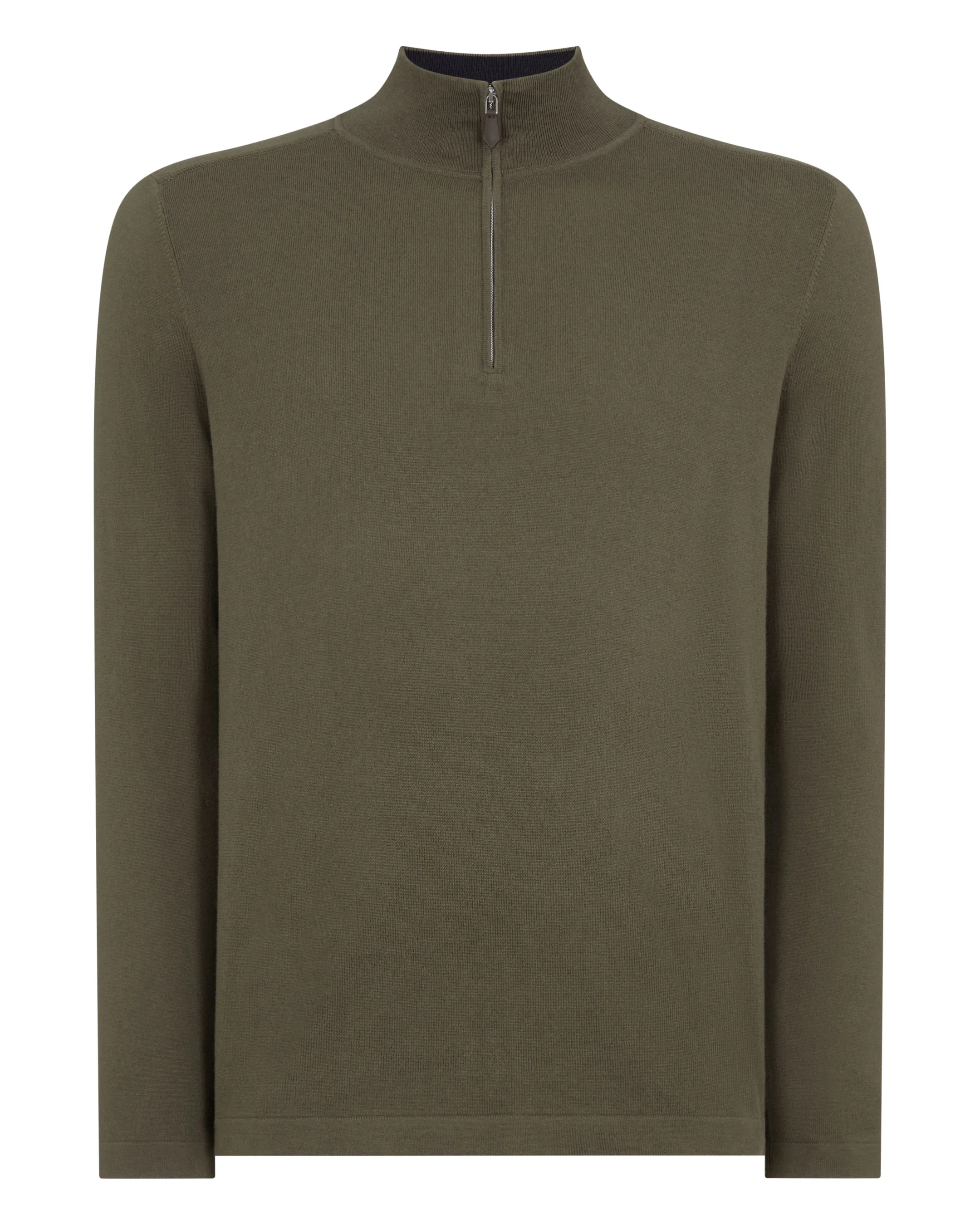 Men's Salcombe Half Zip Cotton Cashmere Jumper Khaki Green - Image 2