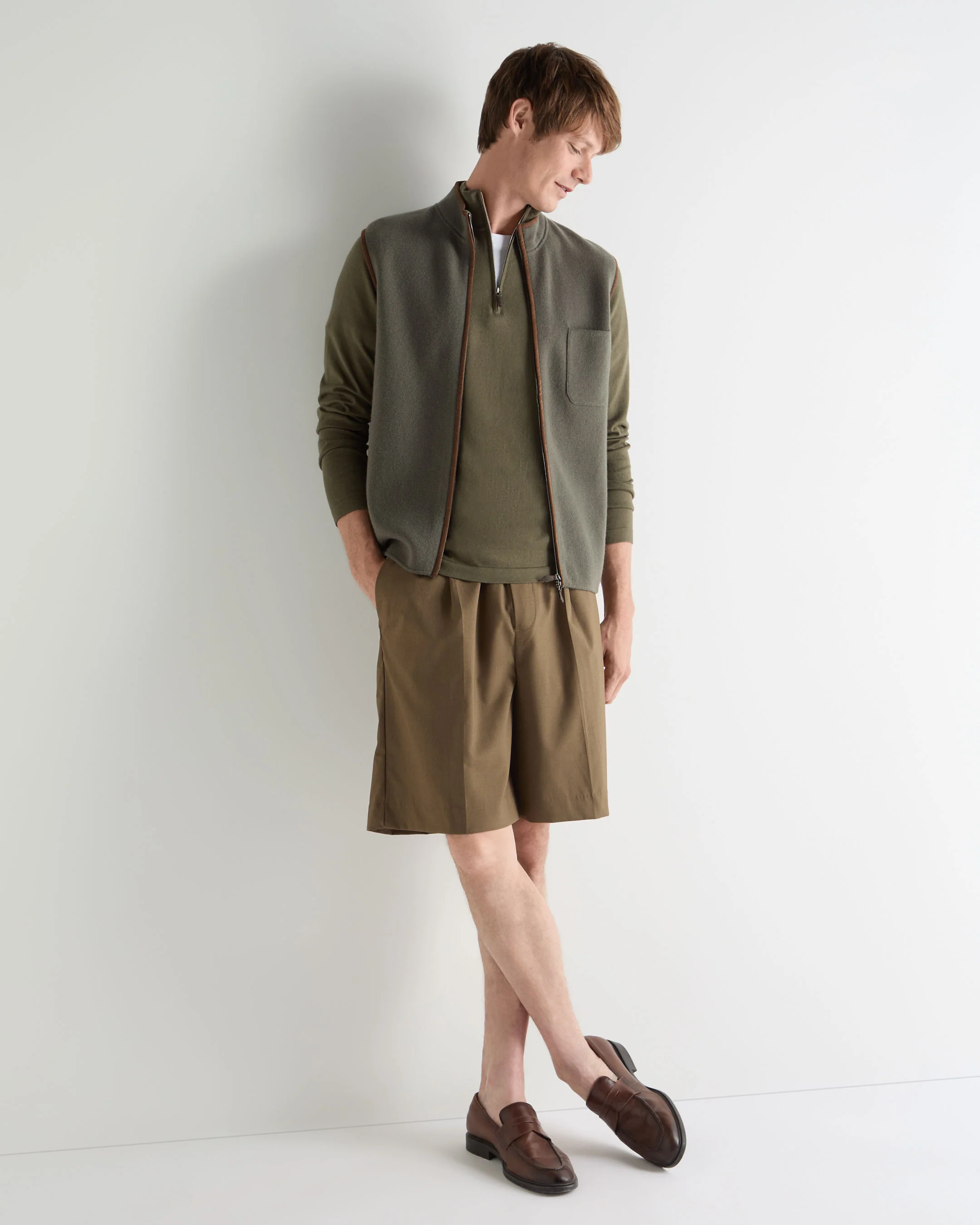 Men's Salcombe Half Zip Cotton Cashmere Jumper Khaki Green - Image 3